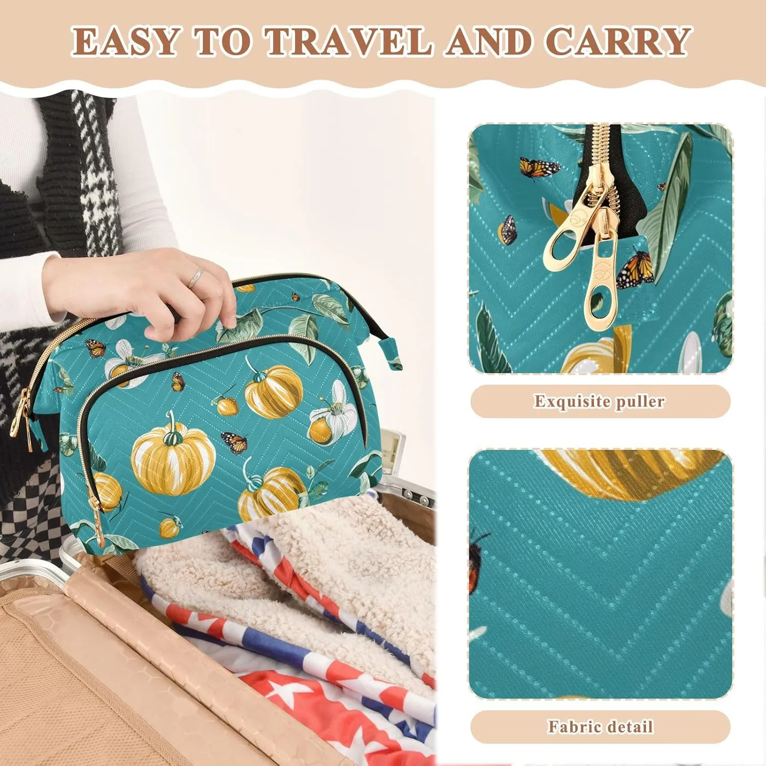 KLL Fresh Cape Gooseberry Fruit Teal Travel Bag Lightweight Bag For Women Makeup Period Bag for Capacity Travel Cosmetic