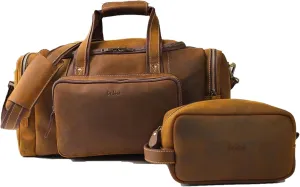 Klondyke II Genuine Leather Duffel Bag with Matching Toiletry by De Lira - Duffle and Travel Bag with Adjustable Shoulder Strap and Trolley Straps. Laundry Bag Included