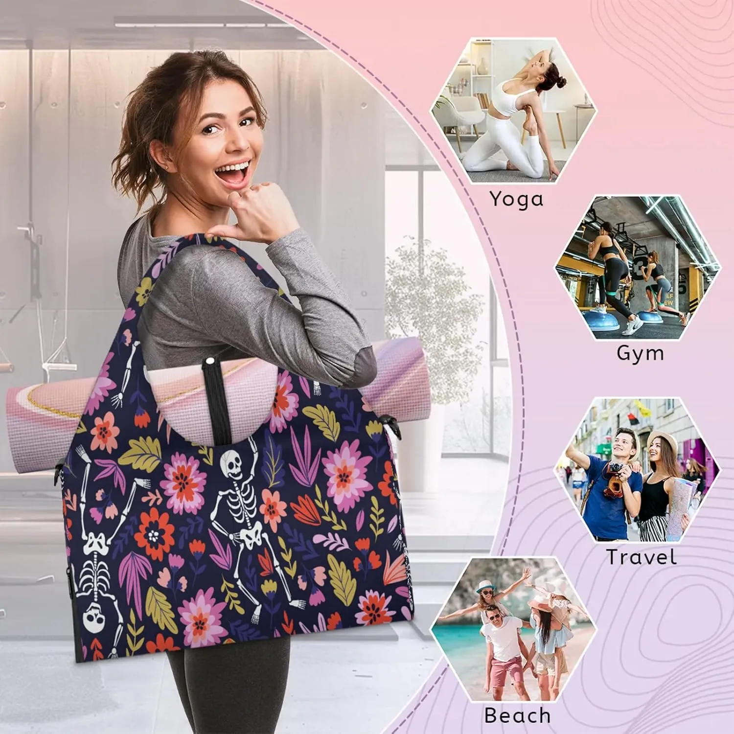KOBLEN Yoga Gym Bags for Women Duffel Bag with Shoe Compartment and Yoga Mat Portable Weekender Bags for Pilates Travel Offices Workout Beach