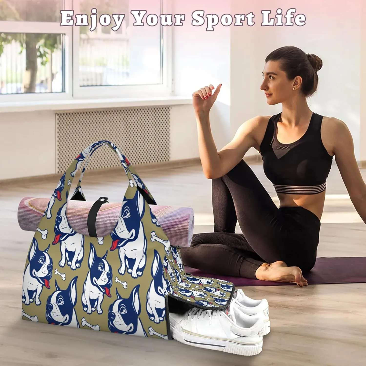 KOBLEN Yoga Gym Bags for Women Duffel Bag with Shoe Compartment and Yoga Mat Portable Weekender Bags for Pilates Travel Offices Workout Beach