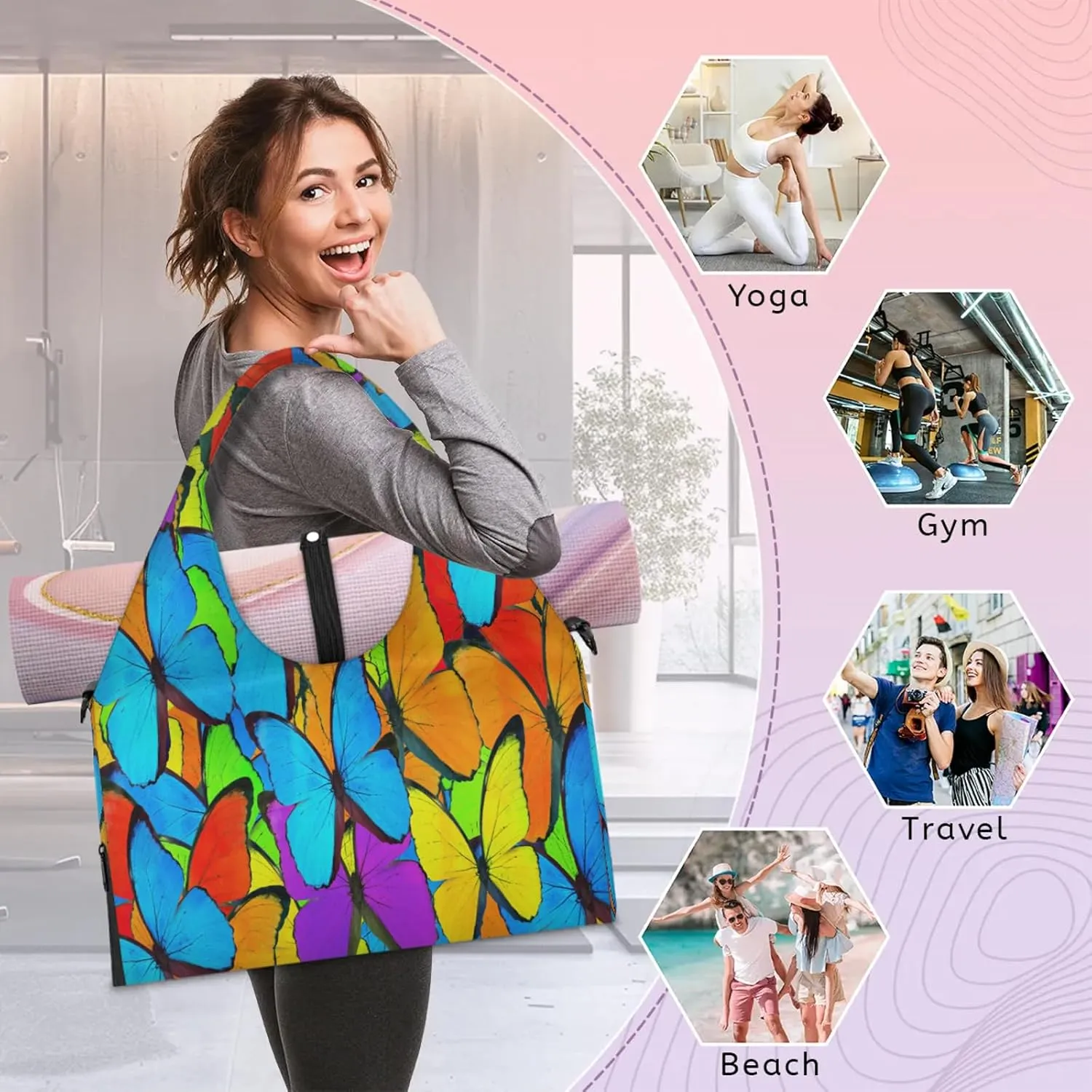 KOBLEN Yoga Gym Bags for Women Duffel Bag with Shoe Compartment and Yoga Mat Portable Weekender Bags for Pilates Travel Offices Workout Beach
