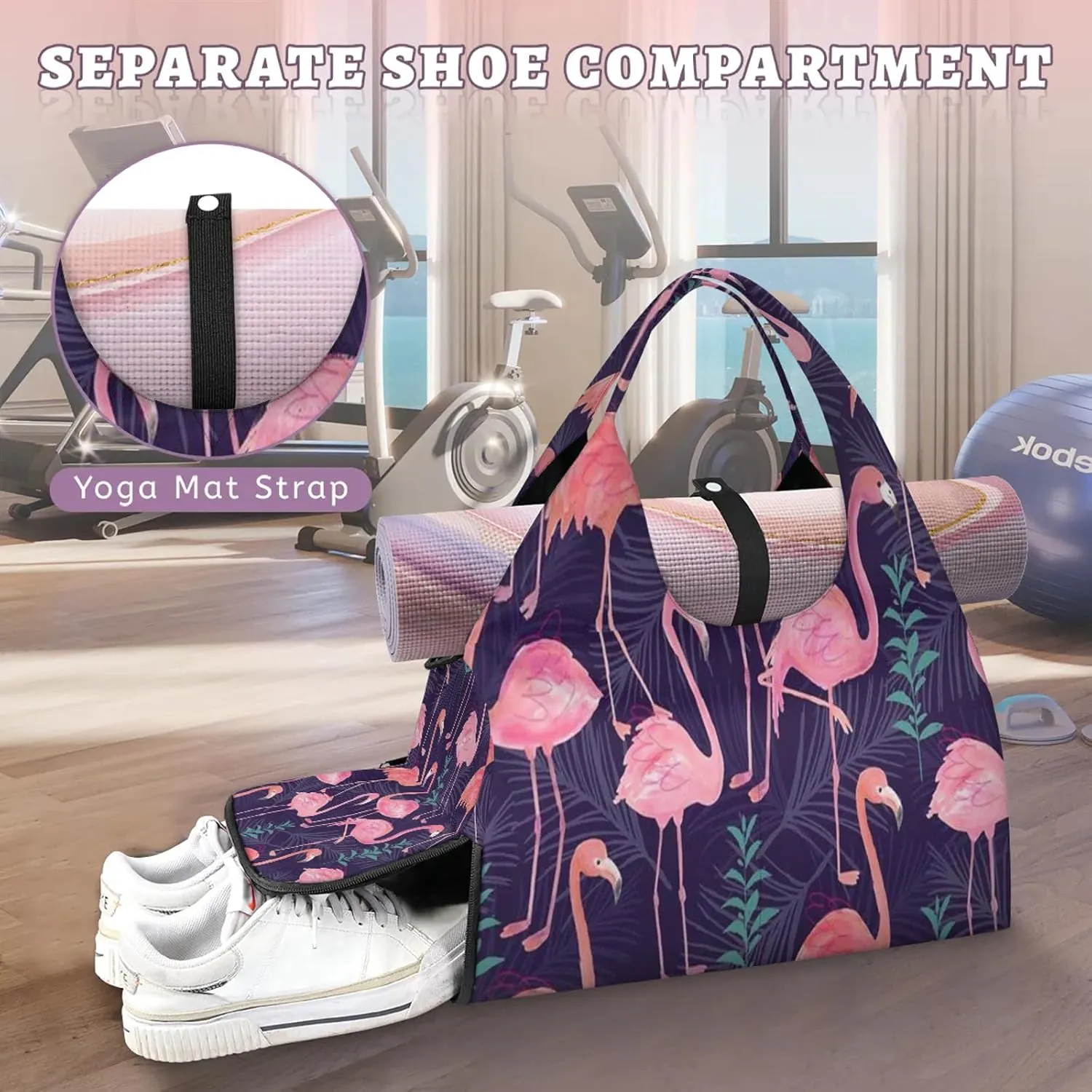 KOBLEN Yoga Gym Bags for Women Duffel Bag with Shoe Compartment and Yoga Mat Portable Weekender Bags for Pilates Travel Offices Workout Beach