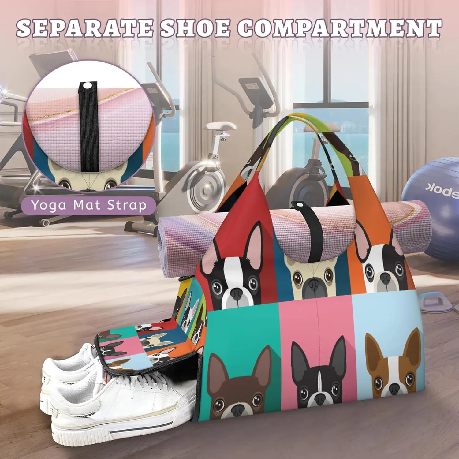 KOBLEN Yoga Gym Bags for Women Duffel Bag with Shoe Compartment and Yoga Mat Portable Weekender Bags for Pilates Travel Offices Workout Beach