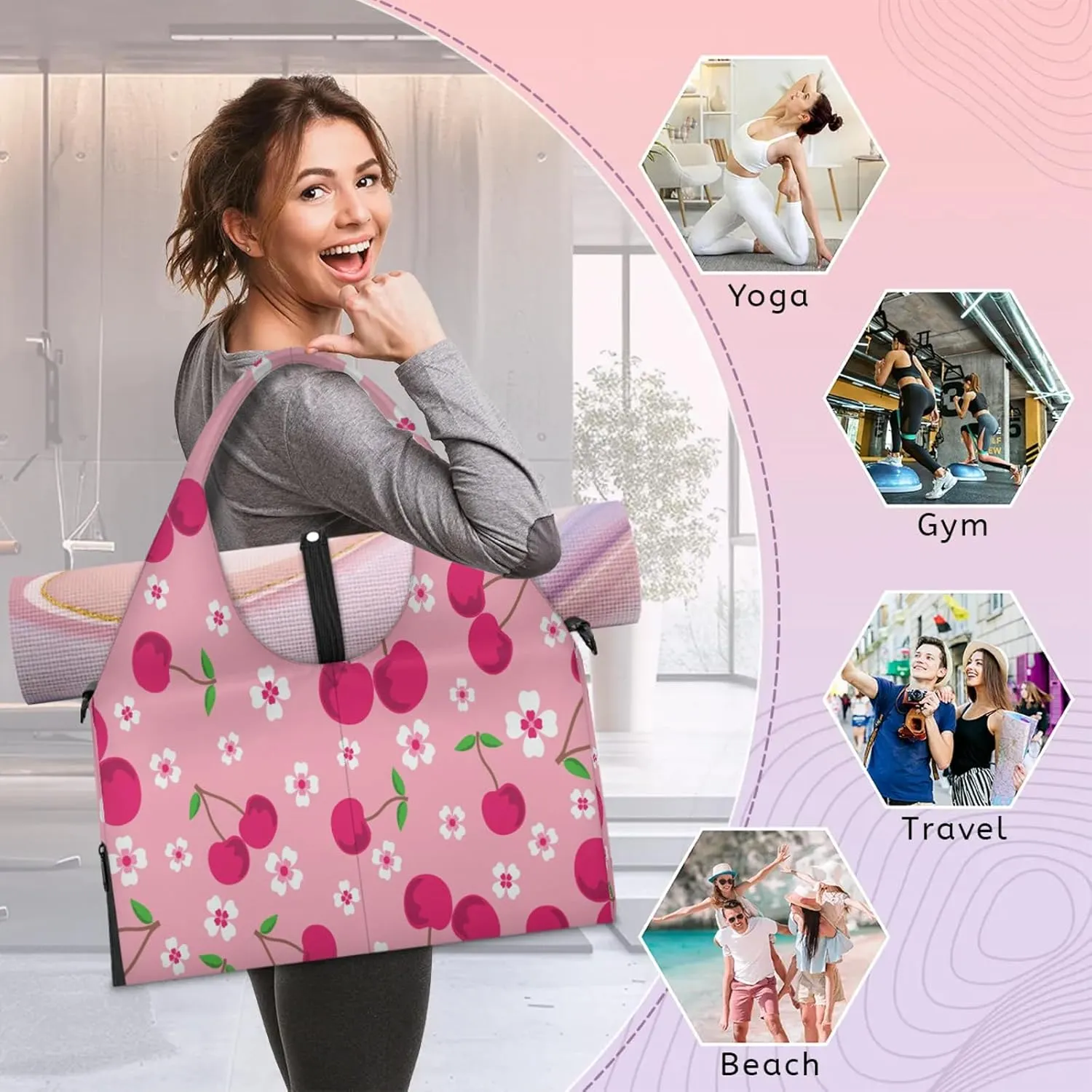 KOBLEN Yoga Gym Bags for Women Duffel Bag with Shoe Compartment and Yoga Mat Portable Weekender Bags for Pilates Travel Offices Workout Beach