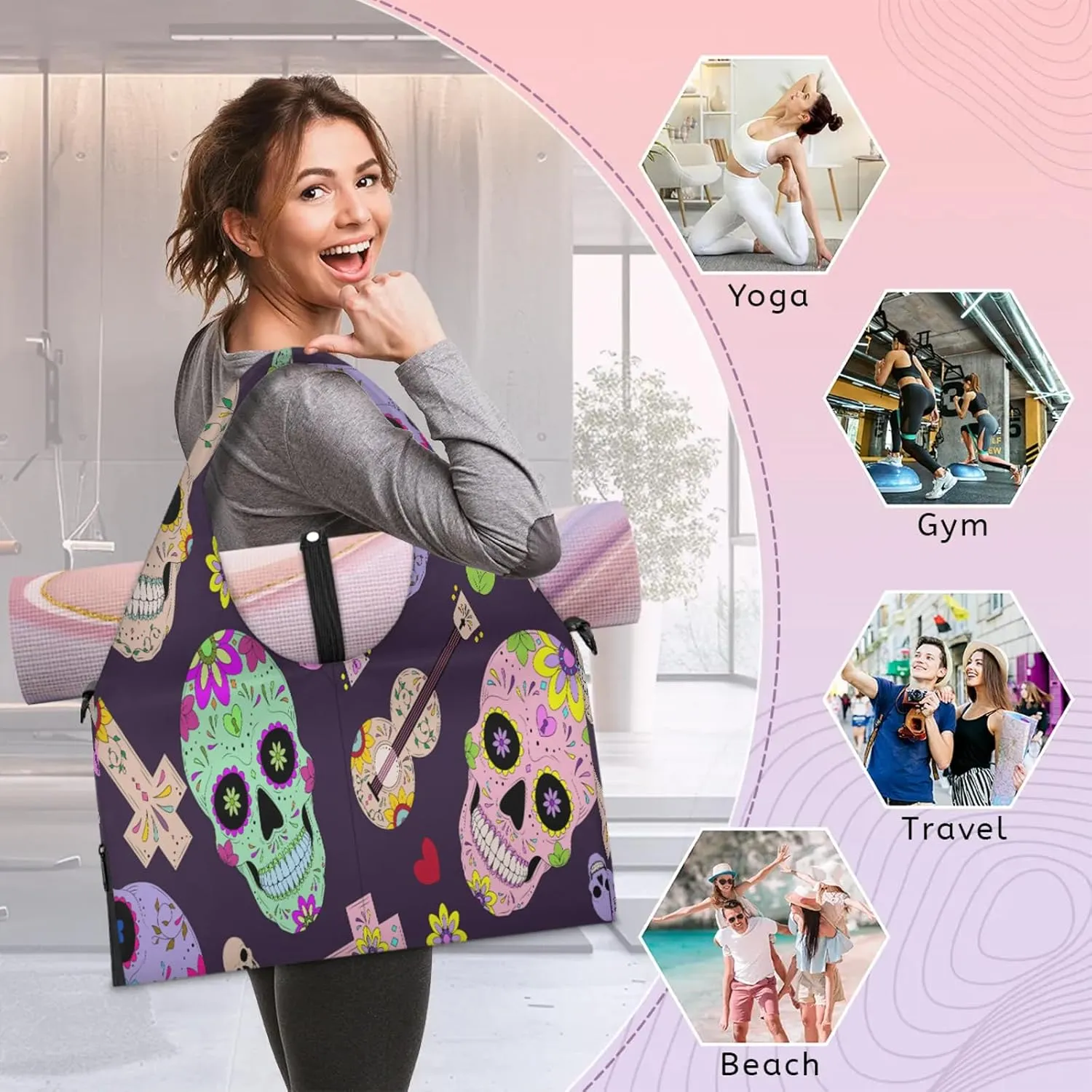 KOBLEN Yoga Gym Bags for Women Duffel Bag with Shoe Compartment and Yoga Mat Portable Weekender Bags for Pilates Travel Offices Workout Beach