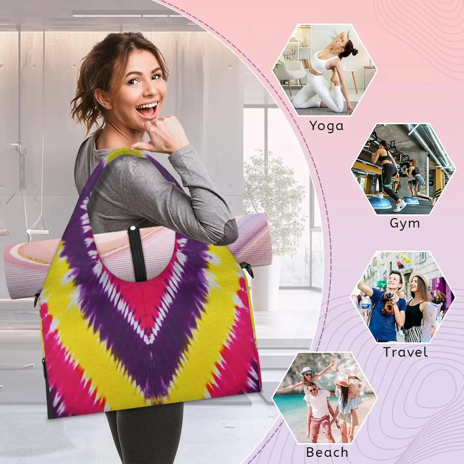 KOBLEN Yoga Gym Bags for Women Duffel Bag with Shoe Compartment and Yoga Mat Portable Weekender Bags for Pilates Travel Offices Workout Beach