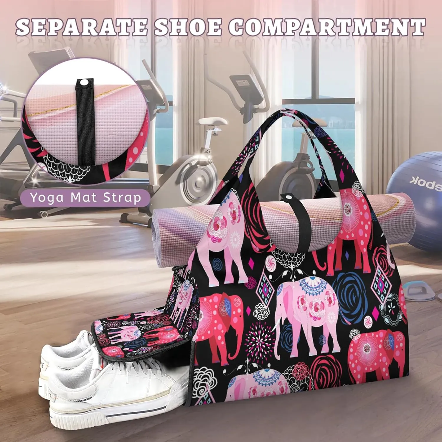 KOBLEN Yoga Gym Bags for Women Duffel Bag with Shoe Compartment and Yoga Mat Portable Weekender Bags for Pilates Travel Offices Workout Beach