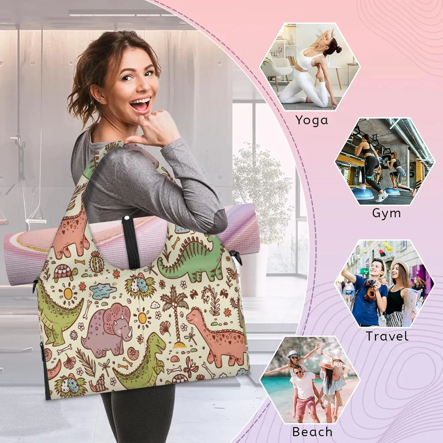 KOBLEN Yoga Gym Bags for Women Duffel Bag with Shoe Compartment and Yoga Mat Portable Weekender Bags for Pilates Travel Offices Workout Beach