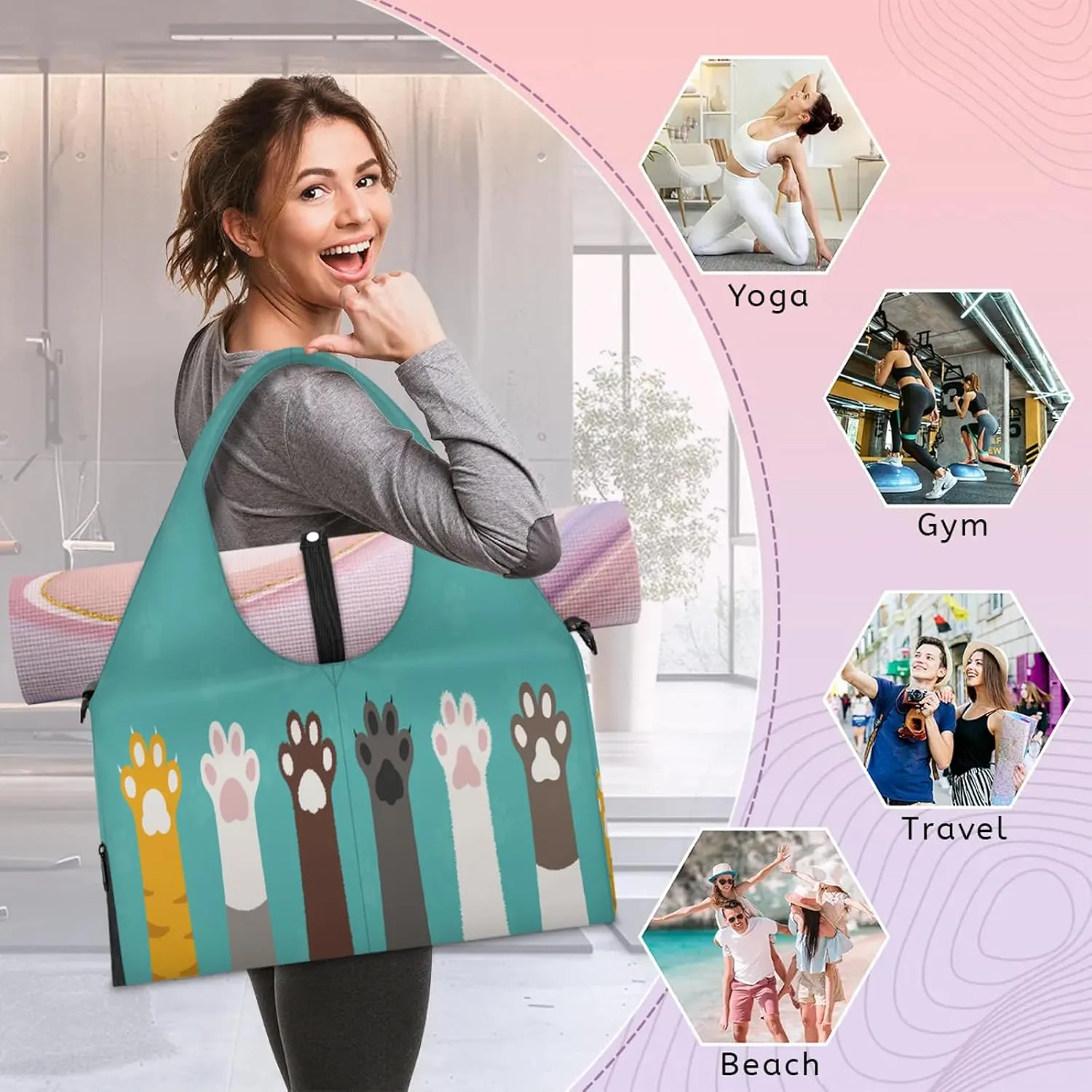 KOBLEN Yoga Gym Bags for Women Duffel Bag with Shoe Compartment and Yoga Mat Portable Weekender Bags for Pilates Travel Offices Workout Beach