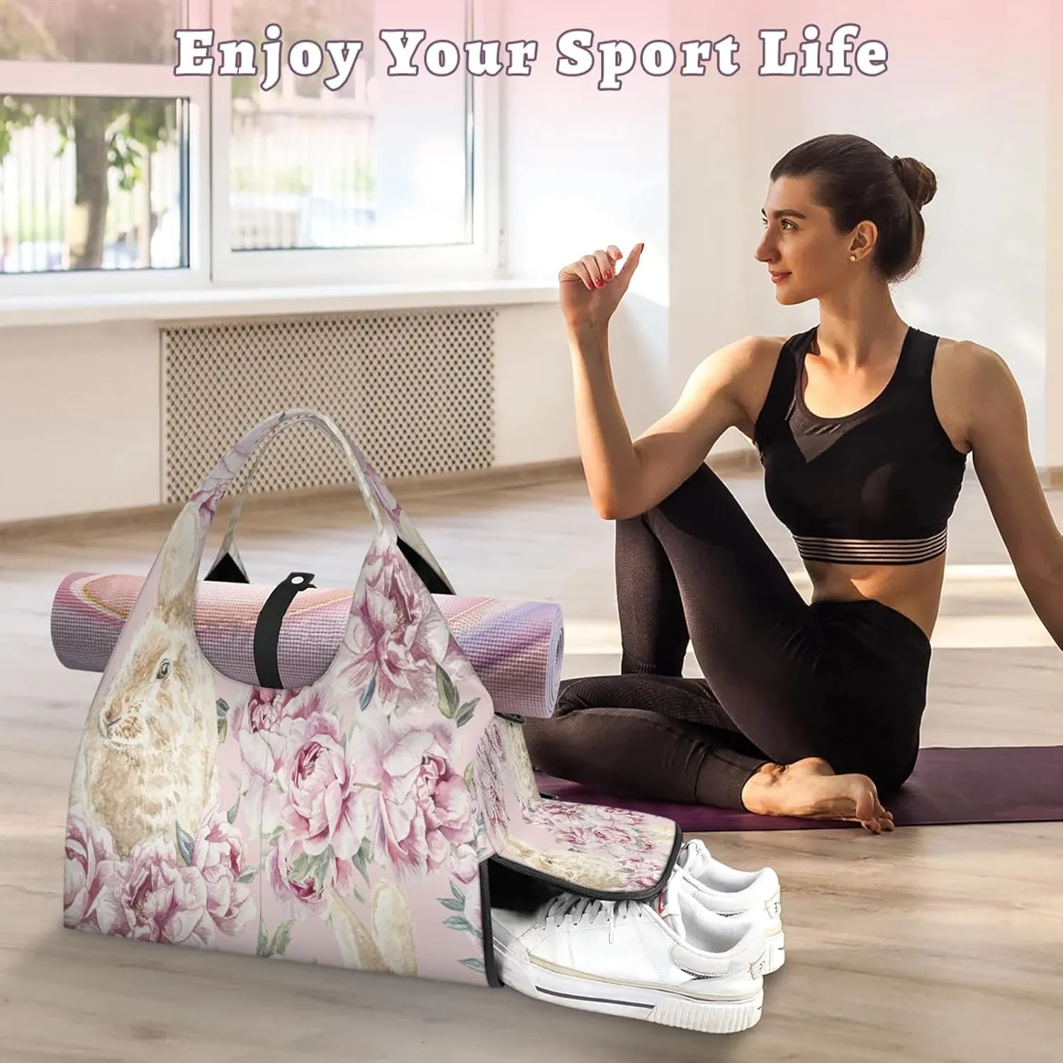 KOBLEN Yoga Gym Bags for Women Duffel Bag with Shoe Compartment and Yoga Mat Portable Weekender Bags for Pilates Travel Offices Workout Beach