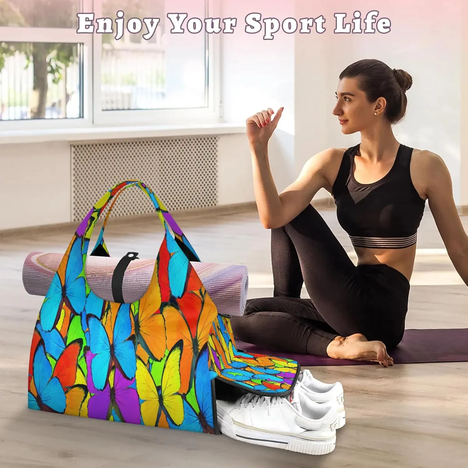 KOBLEN Yoga Gym Bags for Women Duffel Bag with Shoe Compartment and Yoga Mat Portable Weekender Bags for Pilates Travel Offices Workout Beach