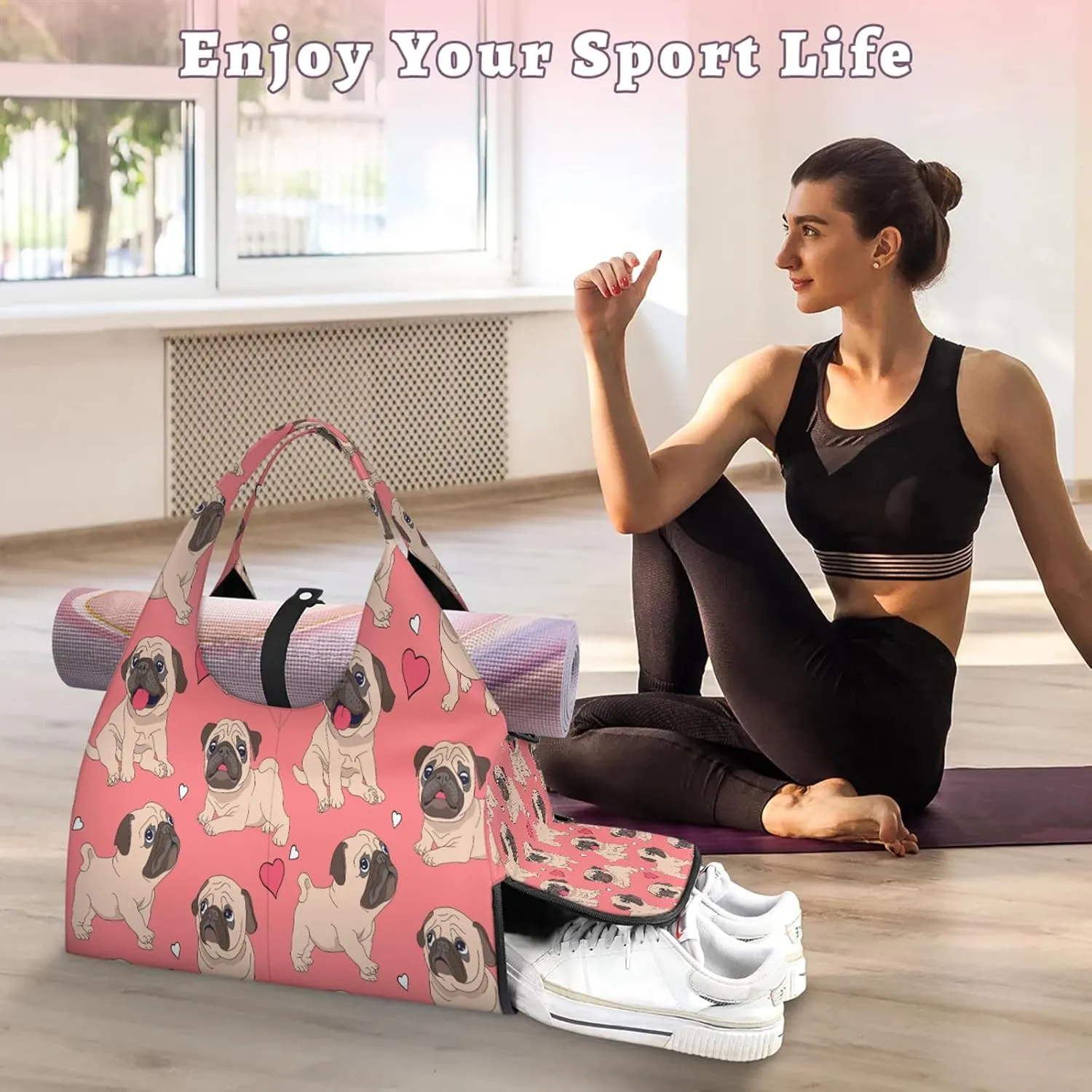 KOBLEN Yoga Gym Bags for Women Duffel Bag with Shoe Compartment and Yoga Mat Portable Weekender Bags for Pilates Travel Offices Workout Beach