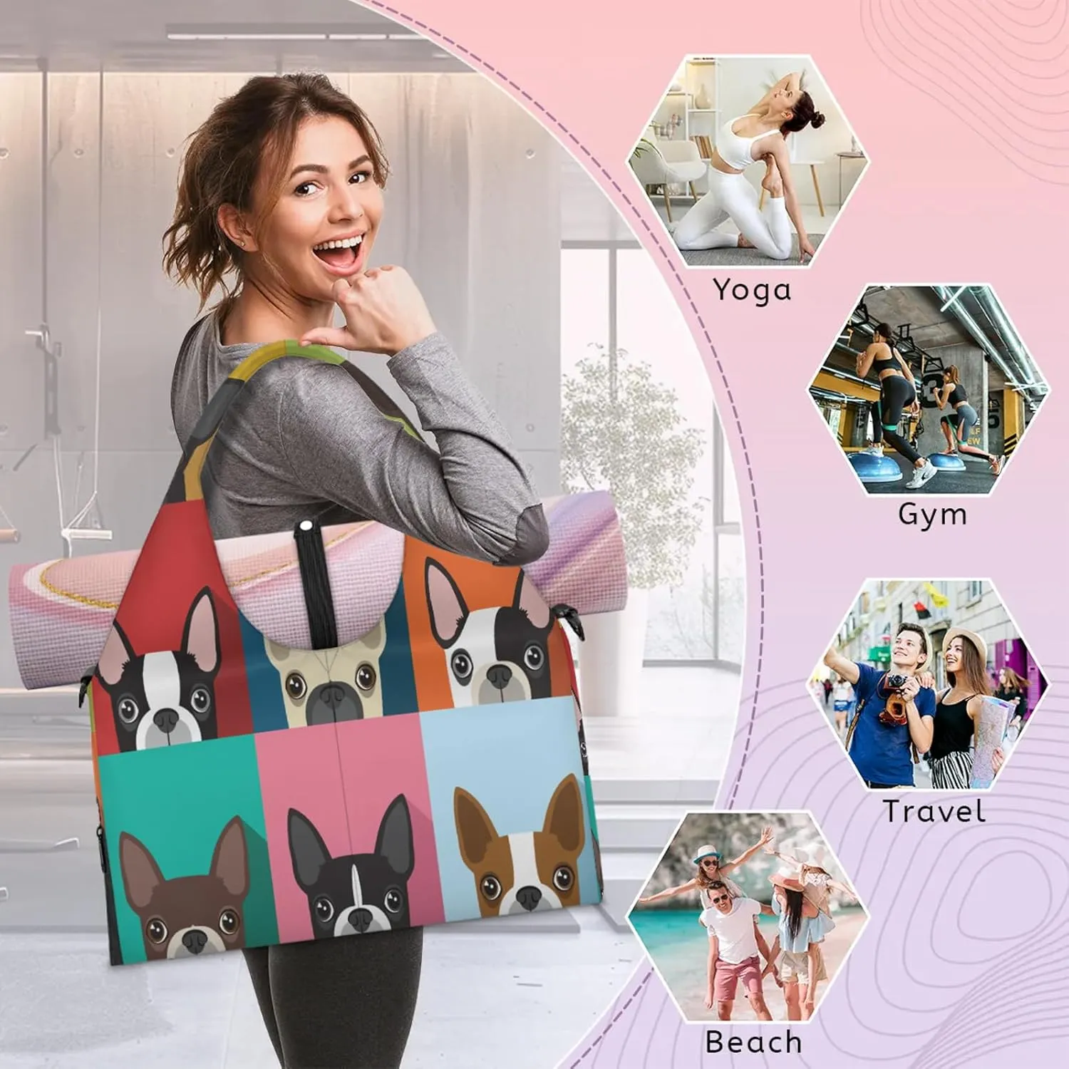 KOBLEN Yoga Gym Bags for Women Duffel Bag with Shoe Compartment and Yoga Mat Portable Weekender Bags for Pilates Travel Offices Workout Beach