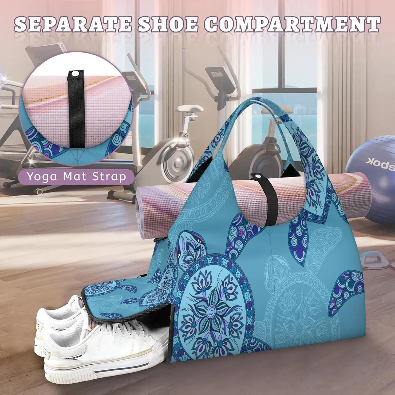 KOBLEN Yoga Gym Bags for Women Duffel Bag with Shoe Compartment and Yoga Mat Portable Weekender Bags for Pilates Travel Offices Workout Beach