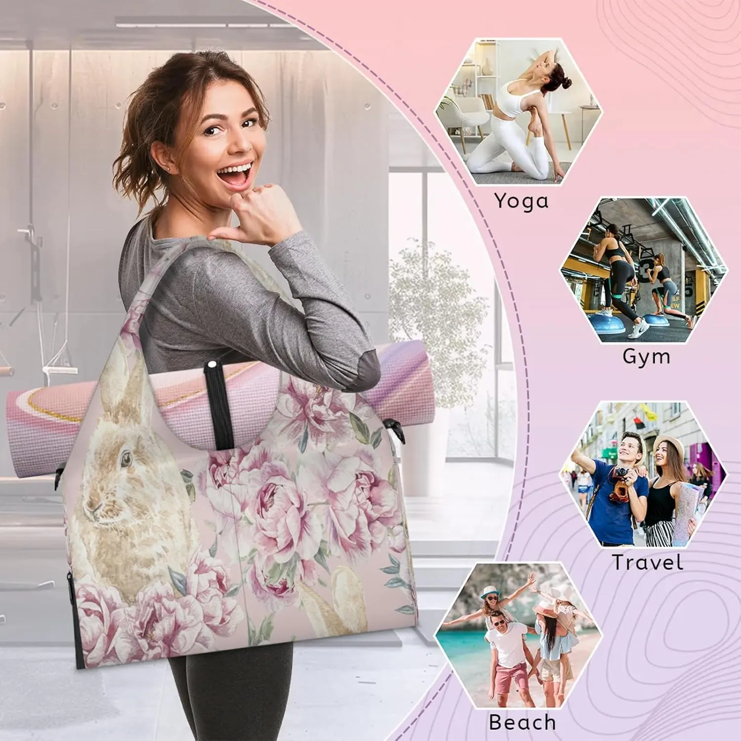 KOBLEN Yoga Gym Bags for Women Duffel Bag with Shoe Compartment and Yoga Mat Portable Weekender Bags for Pilates Travel Offices Workout Beach