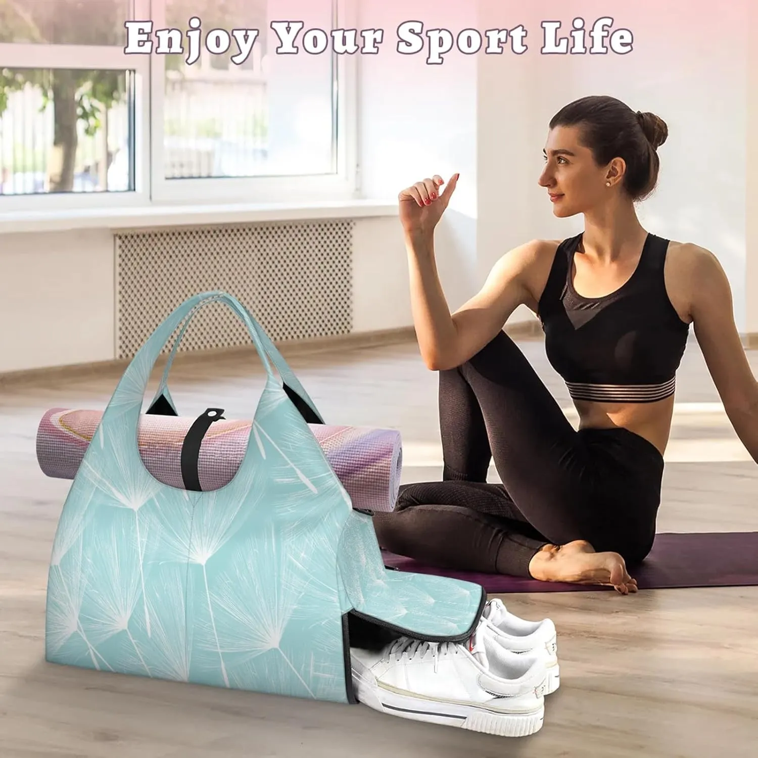 KOBLEN Yoga Gym Bags for Women Duffel Bag with Shoe Compartment and Yoga Mat Portable Weekender Bags for Pilates Travel Offices Workout Beach