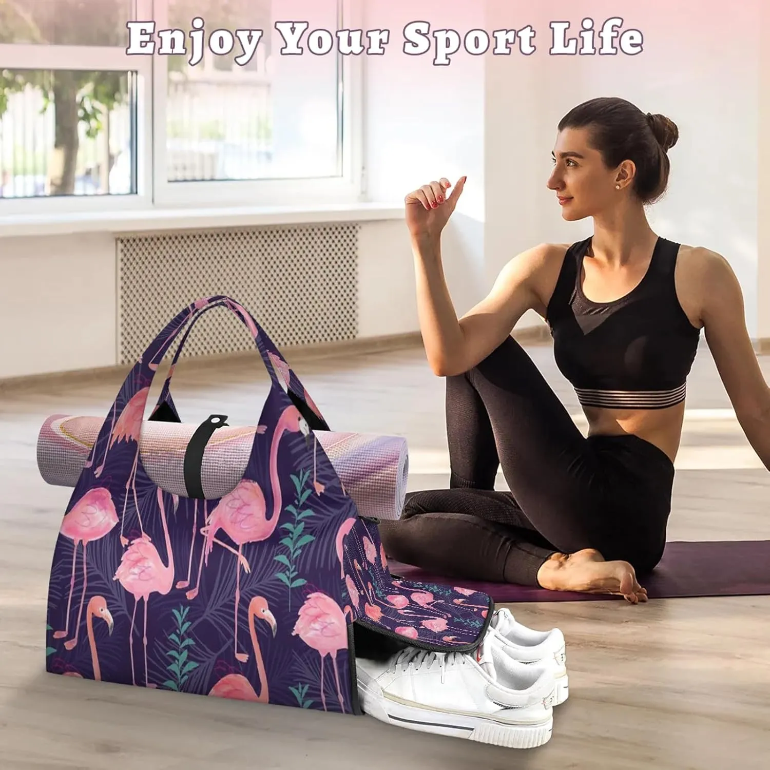 KOBLEN Yoga Gym Bags for Women Duffel Bag with Shoe Compartment and Yoga Mat Portable Weekender Bags for Pilates Travel Offices Workout Beach