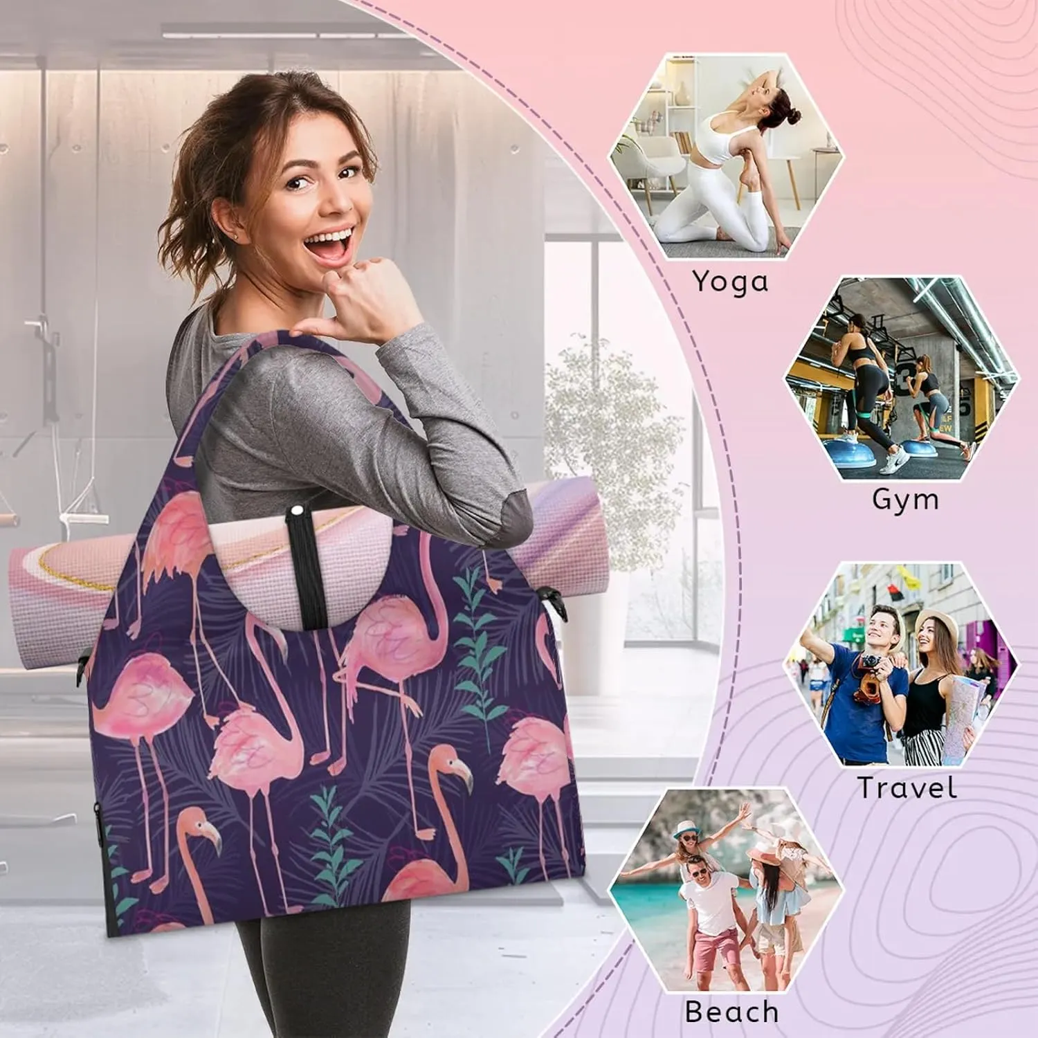 KOBLEN Yoga Gym Bags for Women Duffel Bag with Shoe Compartment and Yoga Mat Portable Weekender Bags for Pilates Travel Offices Workout Beach