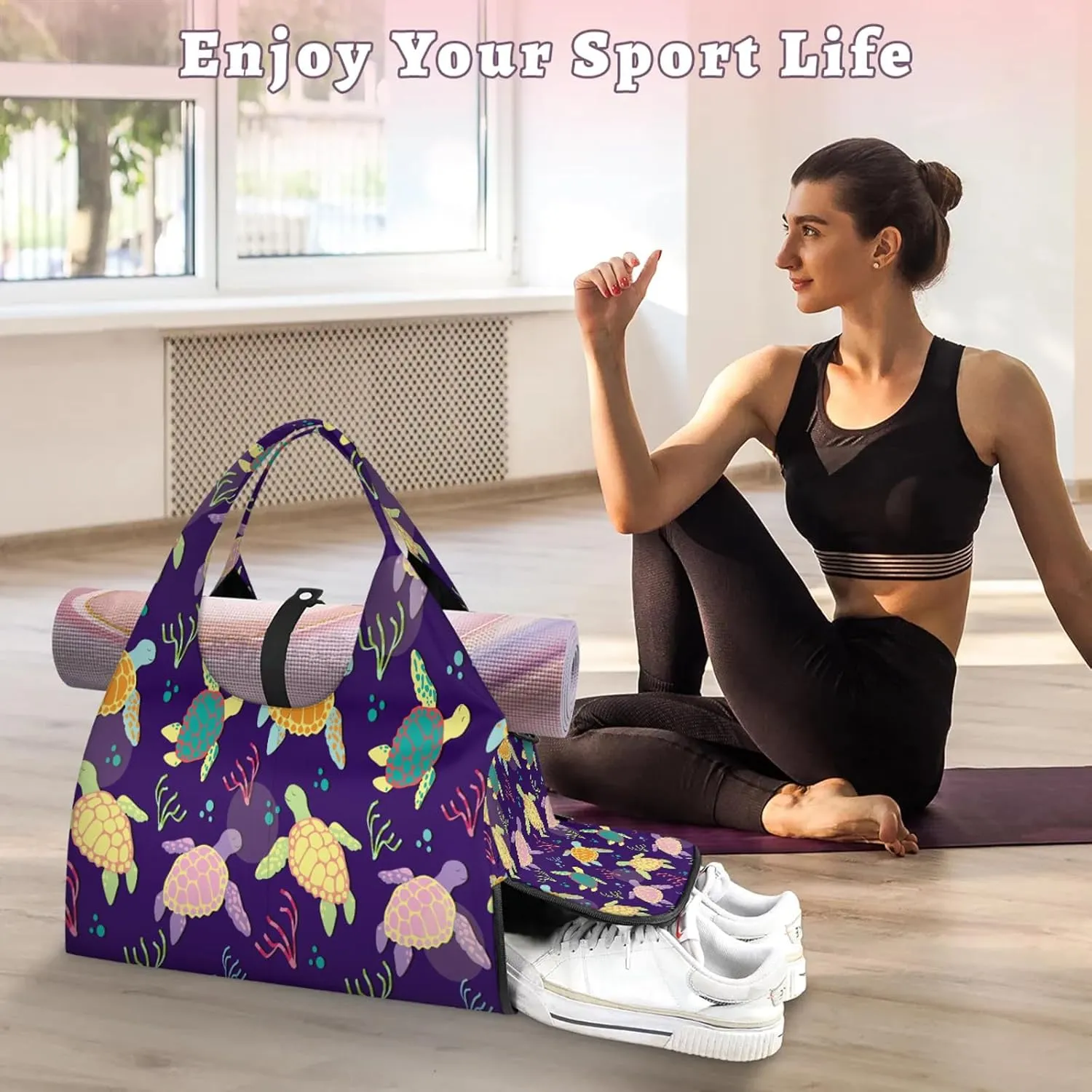 KOBLEN Yoga Gym Bags for Women Duffel Bag with Shoe Compartment and Yoga Mat Portable Weekender Bags for Pilates Travel Offices Workout Beach