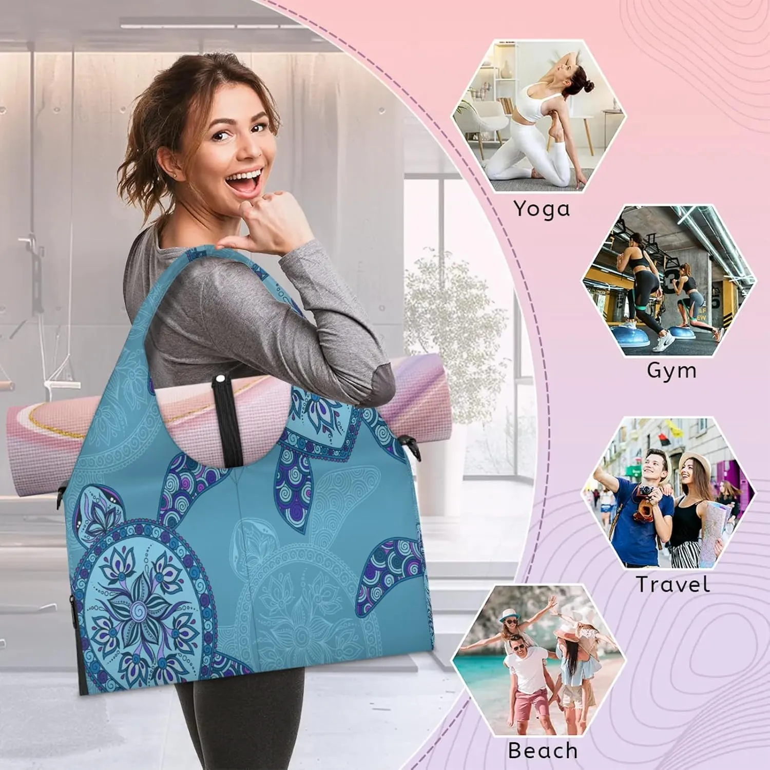 KOBLEN Yoga Gym Bags for Women Duffel Bag with Shoe Compartment and Yoga Mat Portable Weekender Bags for Pilates Travel Offices Workout Beach