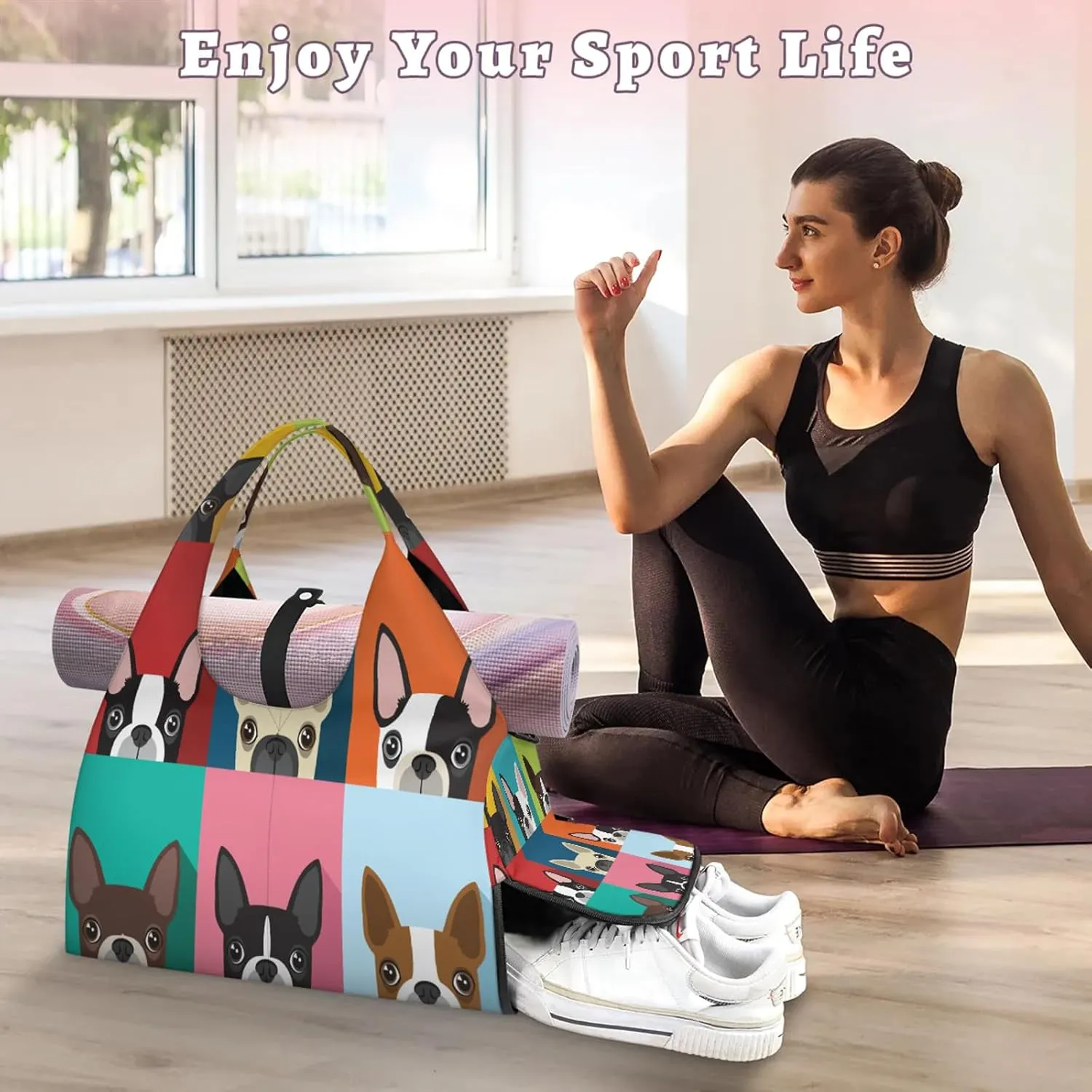 KOBLEN Yoga Gym Bags for Women Duffel Bag with Shoe Compartment and Yoga Mat Portable Weekender Bags for Pilates Travel Offices Workout Beach