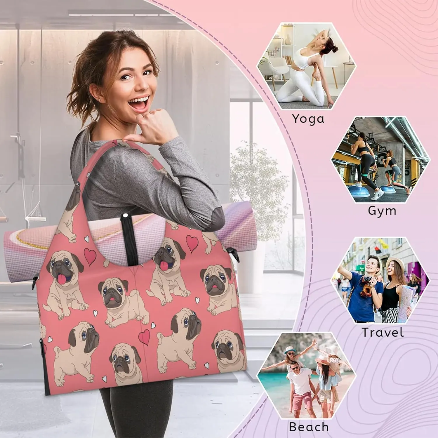 KOBLEN Yoga Gym Bags for Women Duffel Bag with Shoe Compartment and Yoga Mat Portable Weekender Bags for Pilates Travel Offices Workout Beach