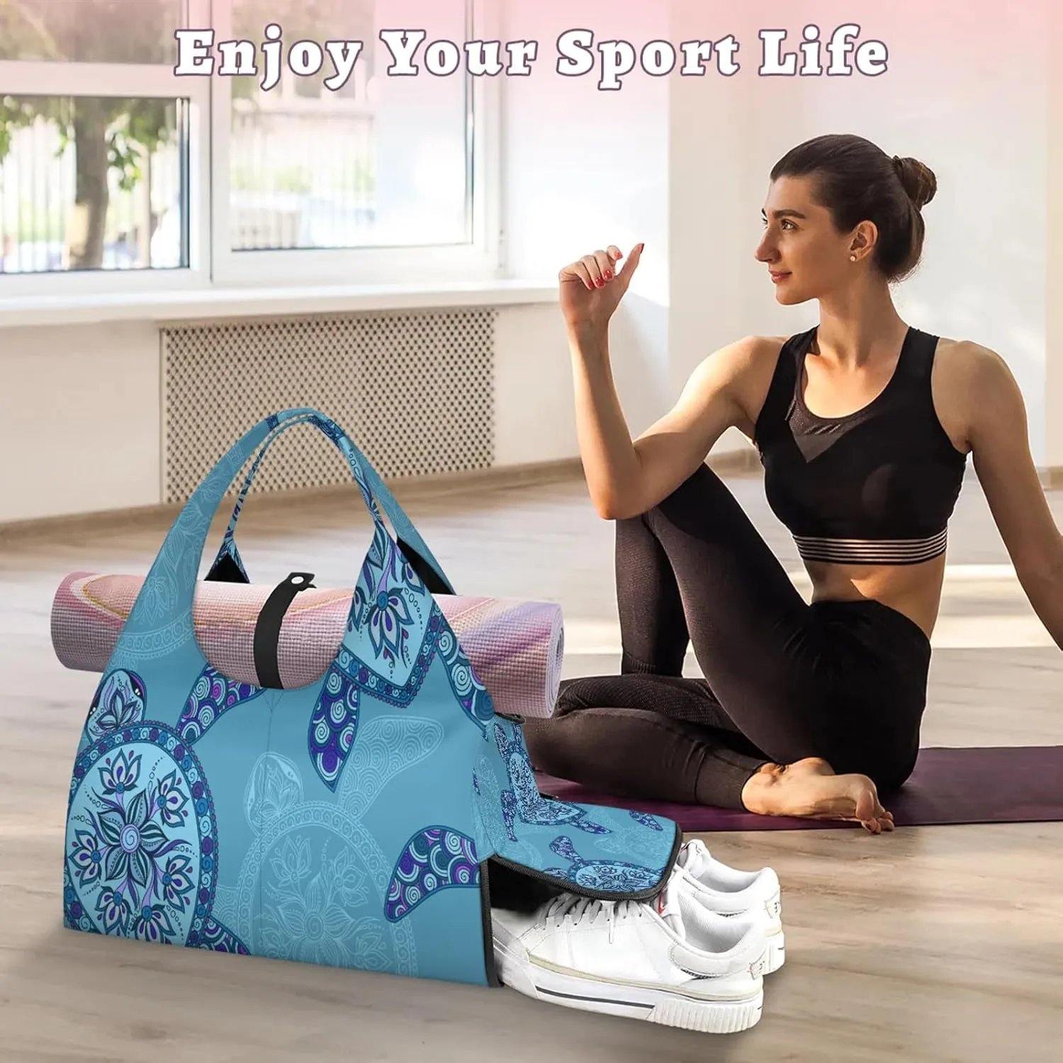 KOBLEN Yoga Gym Bags for Women Duffel Bag with Shoe Compartment and Yoga Mat Portable Weekender Bags for Pilates Travel Offices Workout Beach