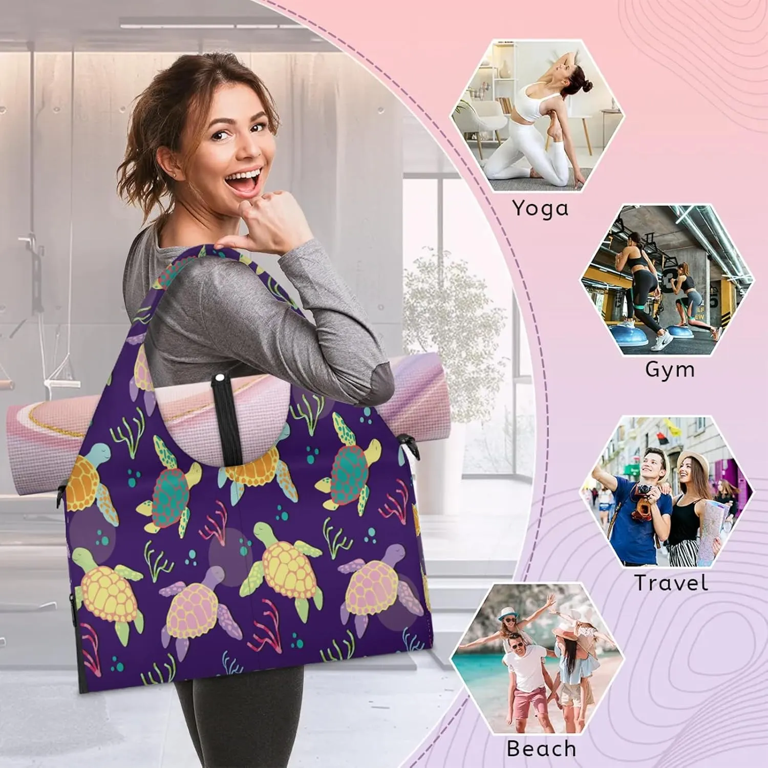 KOBLEN Yoga Gym Bags for Women Duffel Bag with Shoe Compartment and Yoga Mat Portable Weekender Bags for Pilates Travel Offices Workout Beach