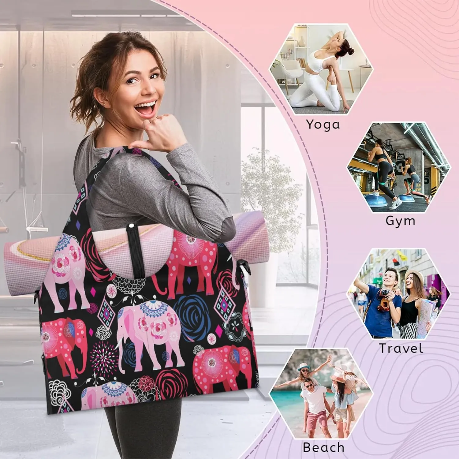 KOBLEN Yoga Gym Bags for Women Duffel Bag with Shoe Compartment and Yoga Mat Portable Weekender Bags for Pilates Travel Offices Workout Beach