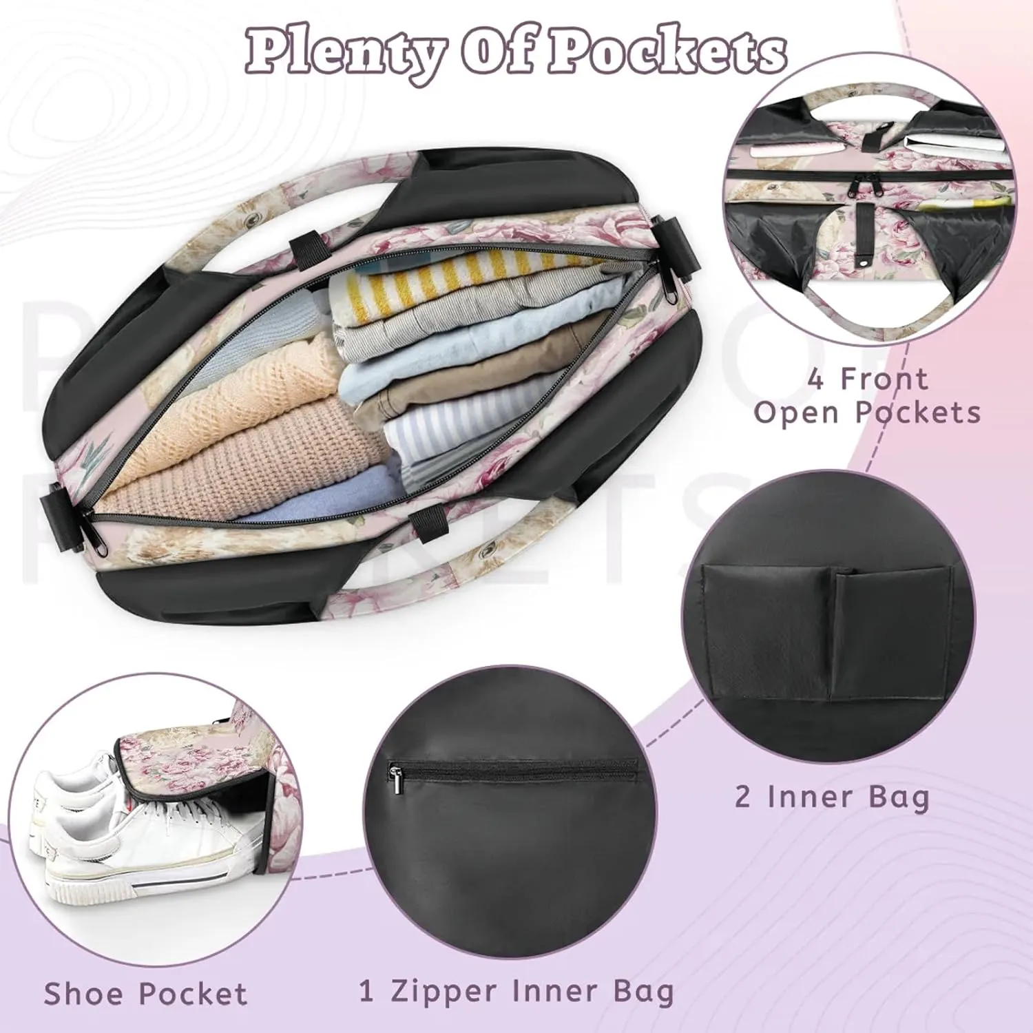 KOBLEN Yoga Gym Bags for Women Duffel Bag with Shoe Compartment and Yoga Mat Portable Weekender Bags for Pilates Travel Offices Workout Beach