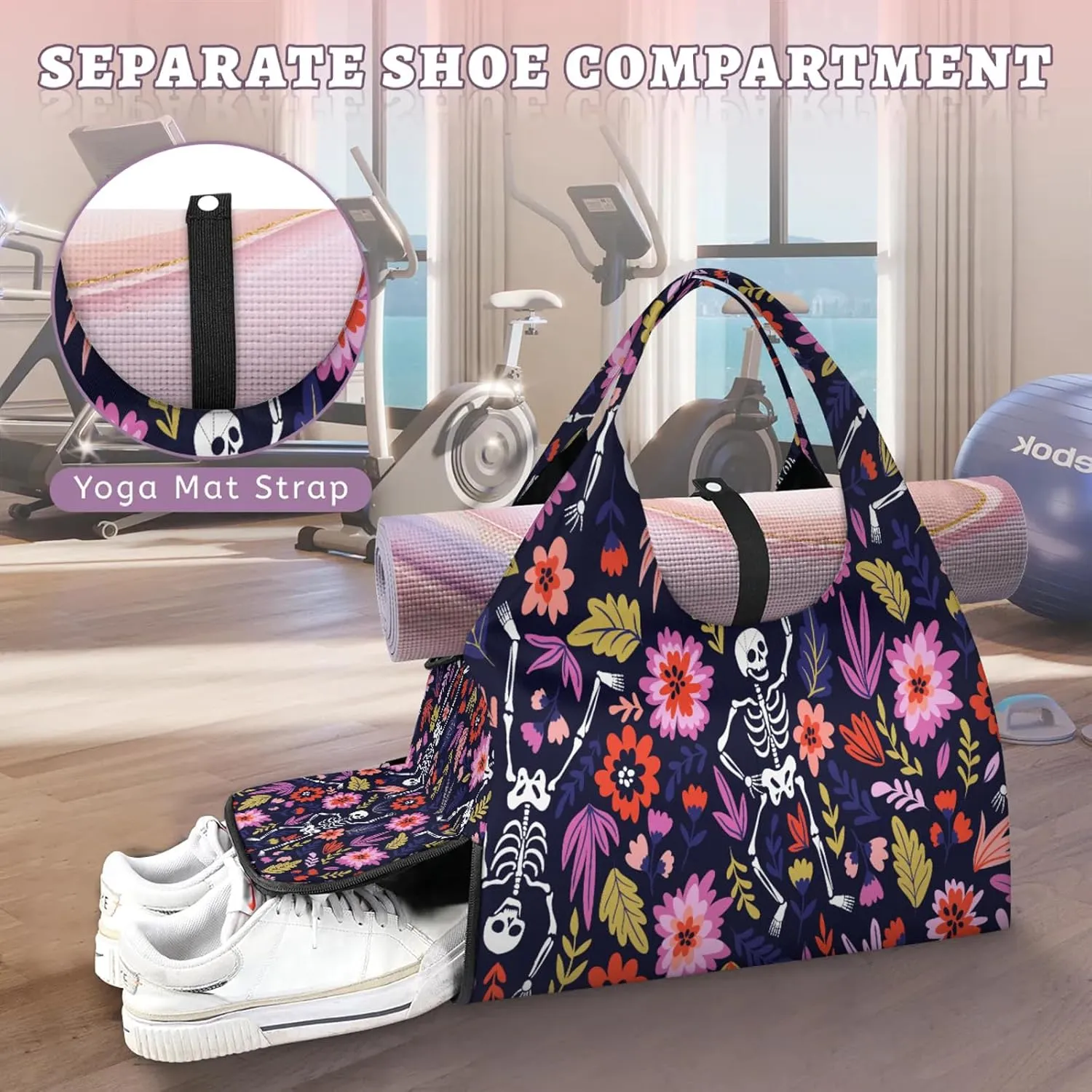 KOBLEN Yoga Gym Bags for Women Duffel Bag with Shoe Compartment and Yoga Mat Portable Weekender Bags for Pilates Travel Offices Workout Beach