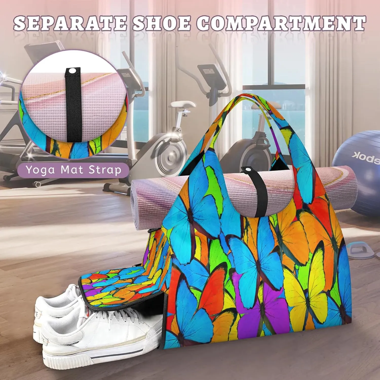 KOBLEN Yoga Gym Bags for Women Duffel Bag with Shoe Compartment and Yoga Mat Portable Weekender Bags for Pilates Travel Offices Workout Beach