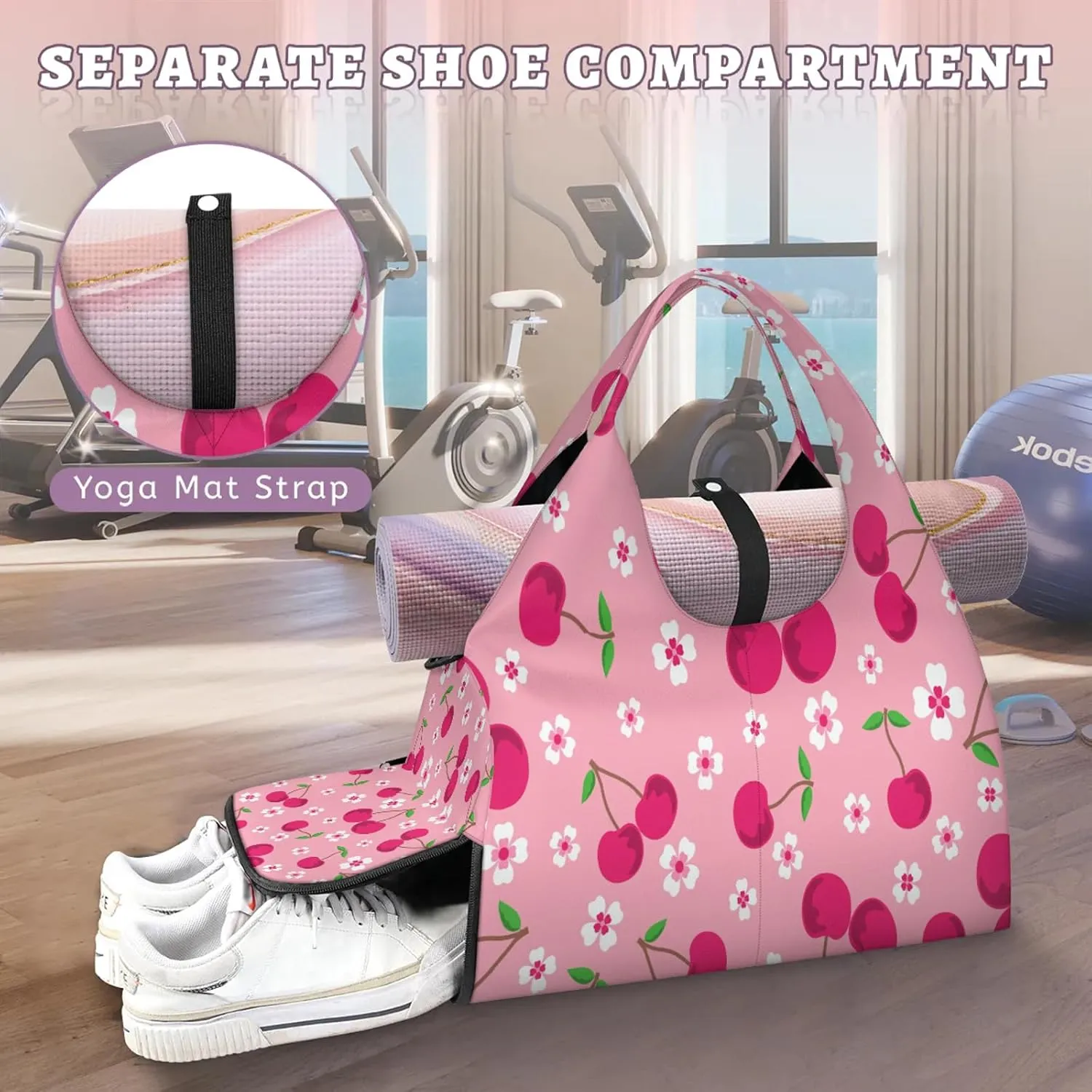KOBLEN Yoga Gym Bags for Women Duffel Bag with Shoe Compartment and Yoga Mat Portable Weekender Bags for Pilates Travel Offices Workout Beach