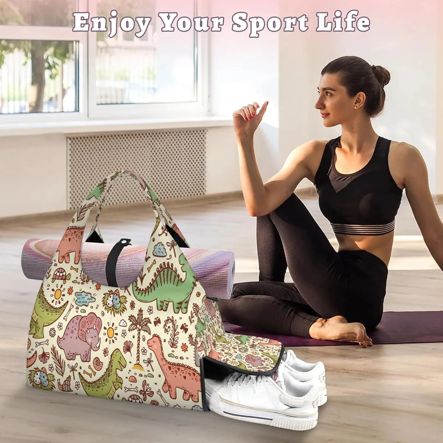 KOBLEN Yoga Gym Bags for Women Duffel Bag with Shoe Compartment and Yoga Mat Portable Weekender Bags for Pilates Travel Offices Workout Beach