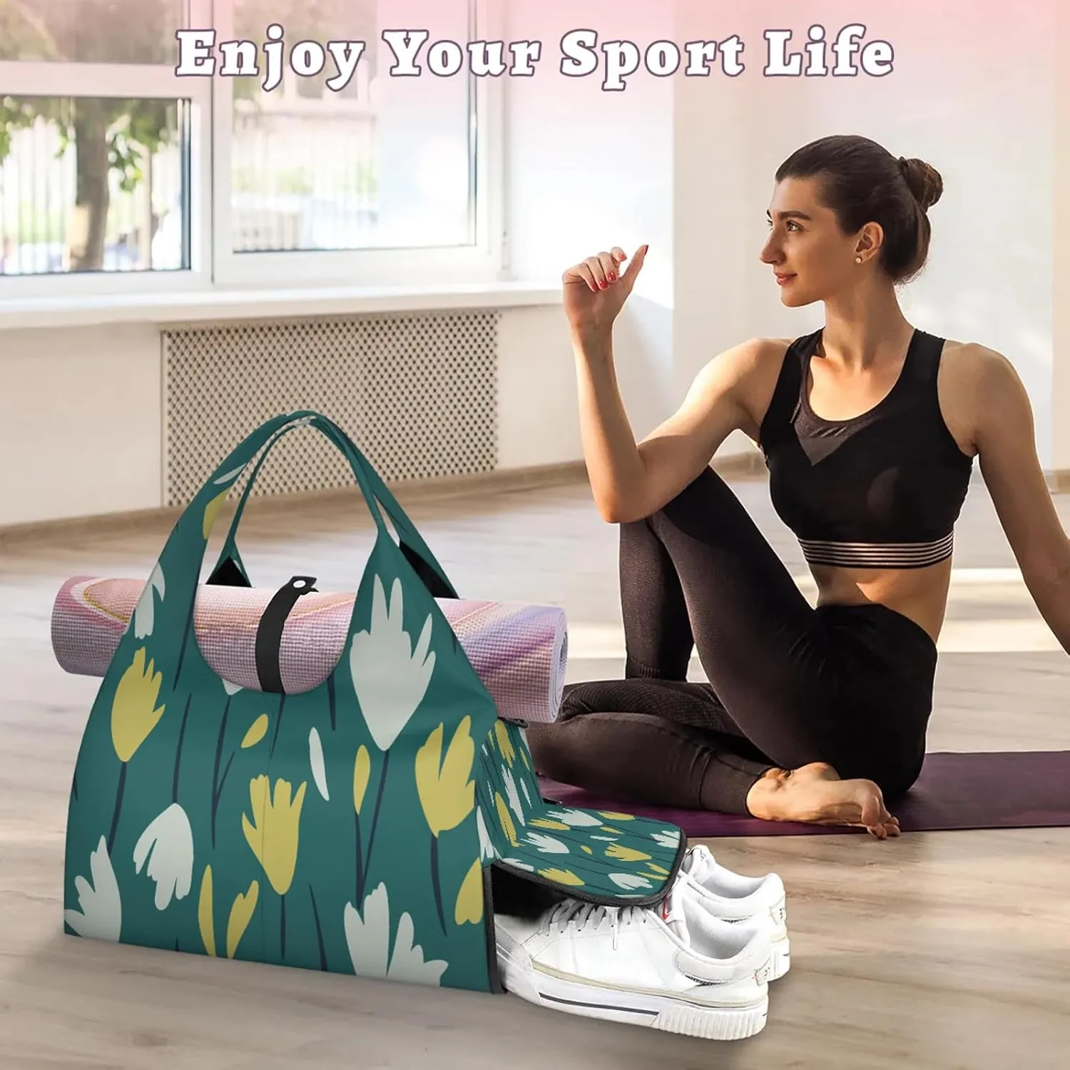KOBLEN Yoga Gym Bags for Women Duffel Bag with Shoe Compartment and Yoga Mat Portable Weekender Bags for Pilates Travel Offices Workout Beach