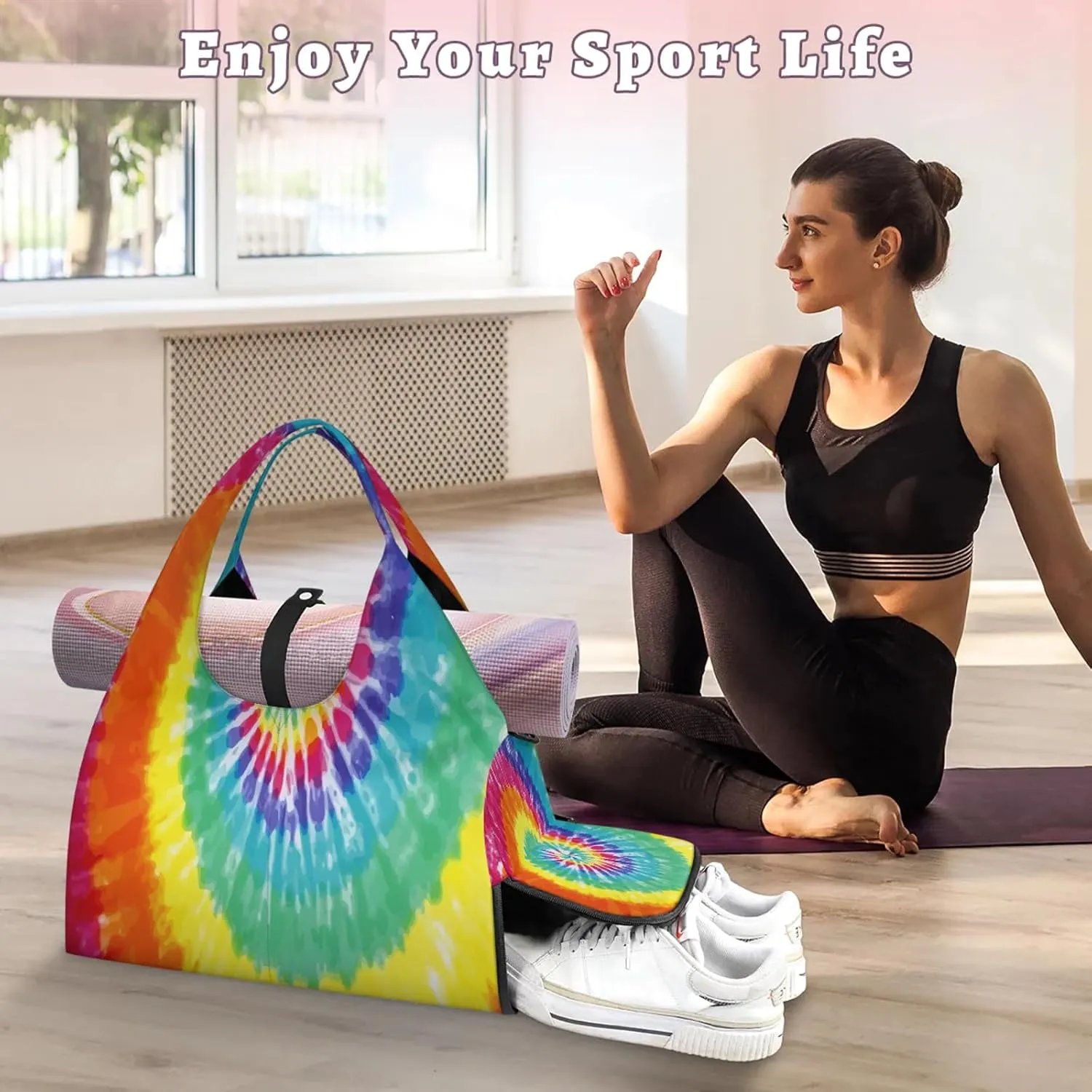 KOBLEN Yoga Gym Bags for Women Duffel Bag with Shoe Compartment and Yoga Mat Portable Weekender Bags for Pilates Travel Offices Workout Beach