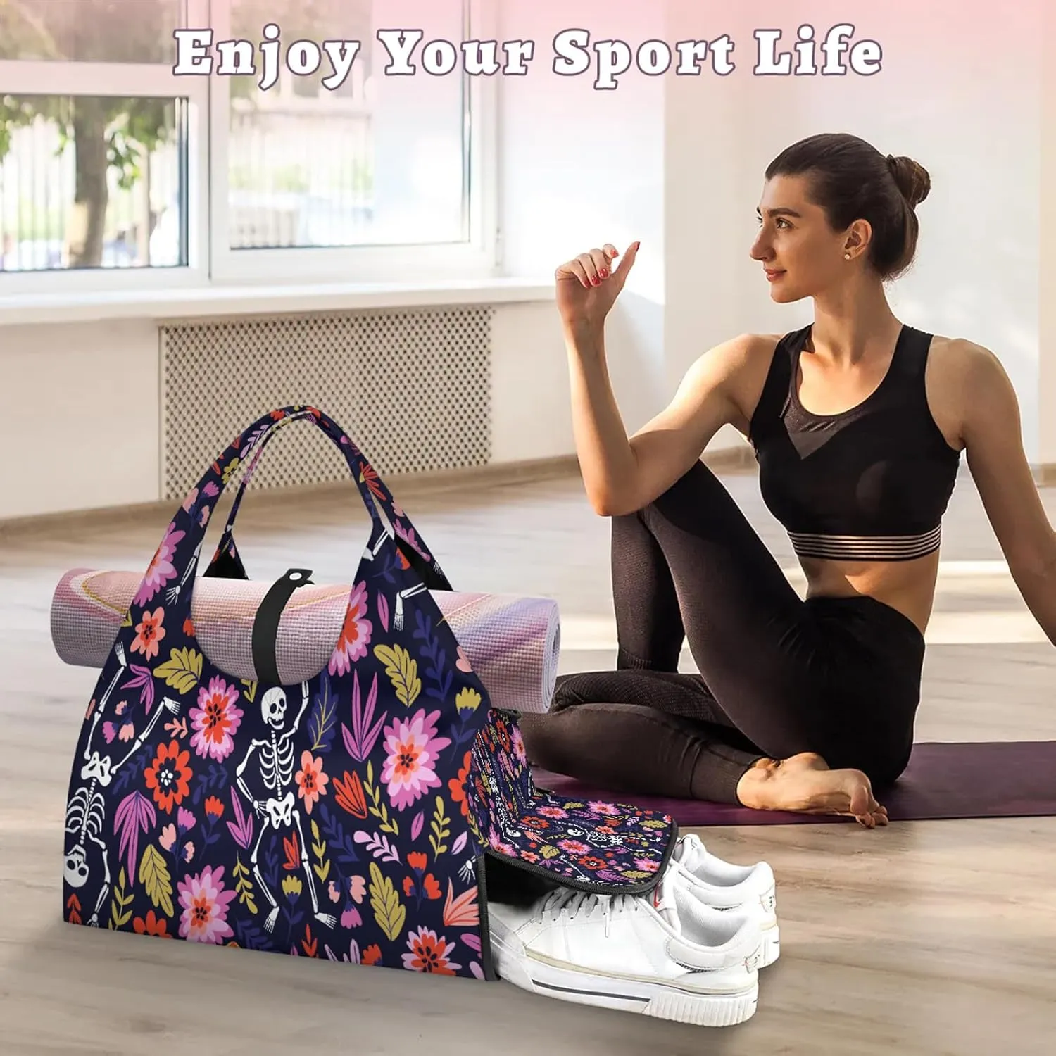KOBLEN Yoga Gym Bags for Women Duffel Bag with Shoe Compartment and Yoga Mat Portable Weekender Bags for Pilates Travel Offices Workout Beach