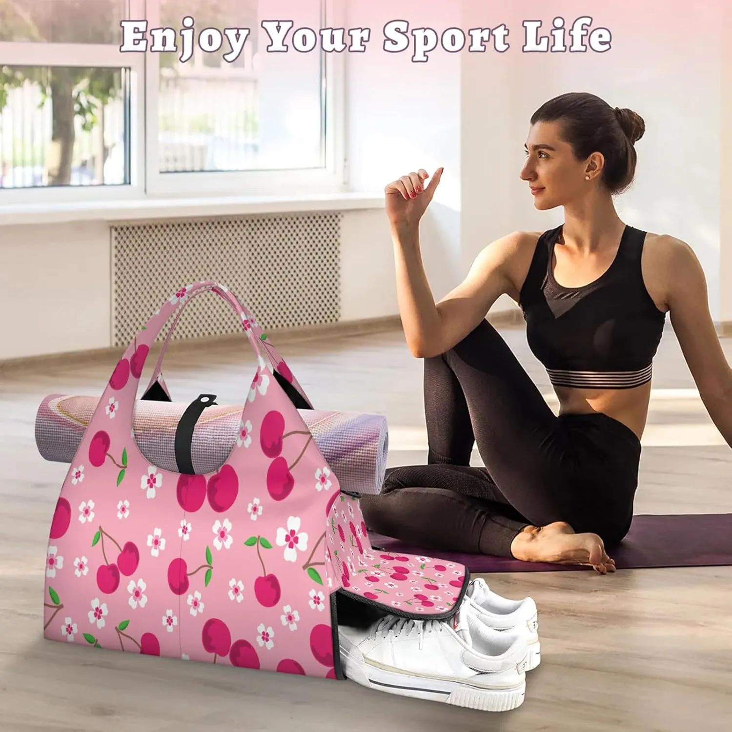 KOBLEN Yoga Gym Bags for Women Duffel Bag with Shoe Compartment and Yoga Mat Portable Weekender Bags for Pilates Travel Offices Workout Beach