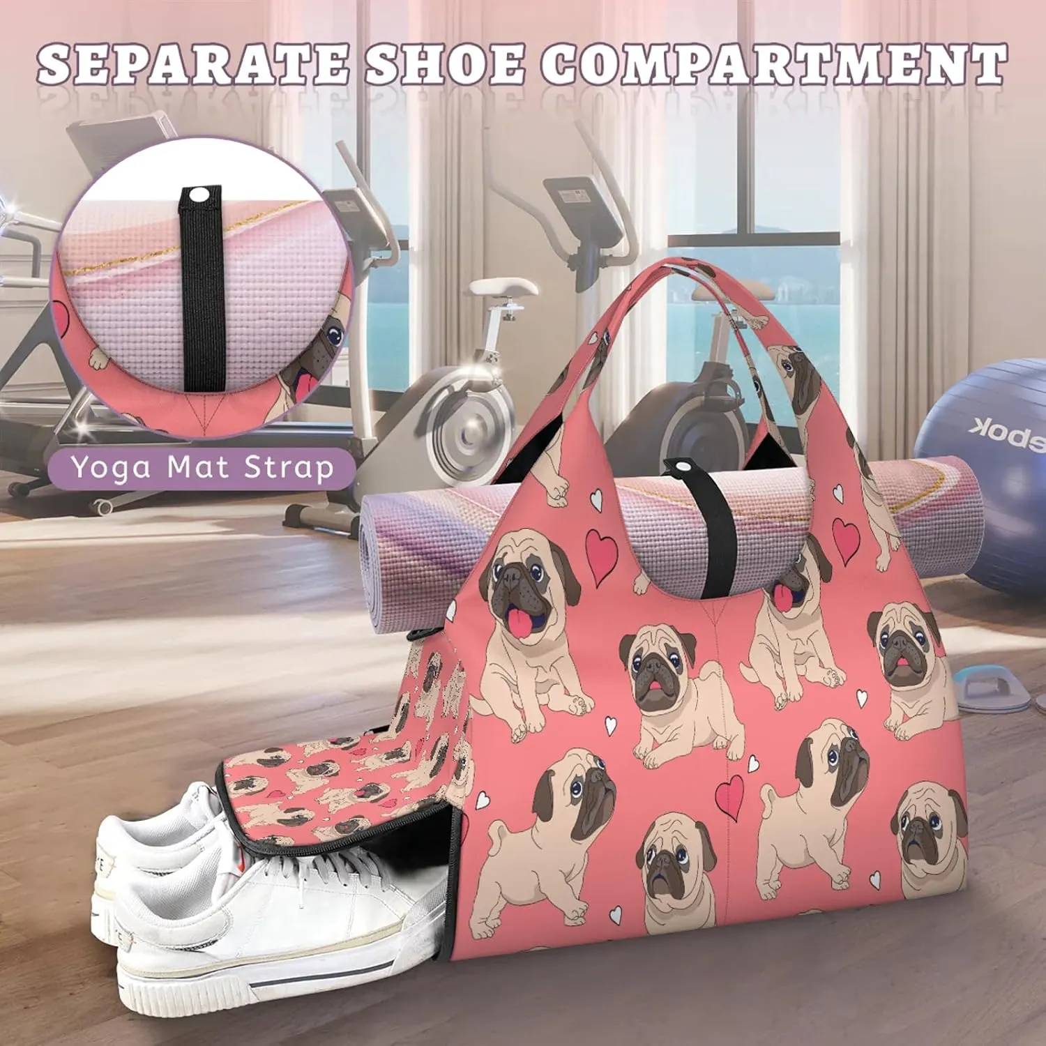 KOBLEN Yoga Gym Bags for Women Duffel Bag with Shoe Compartment and Yoga Mat Portable Weekender Bags for Pilates Travel Offices Workout Beach