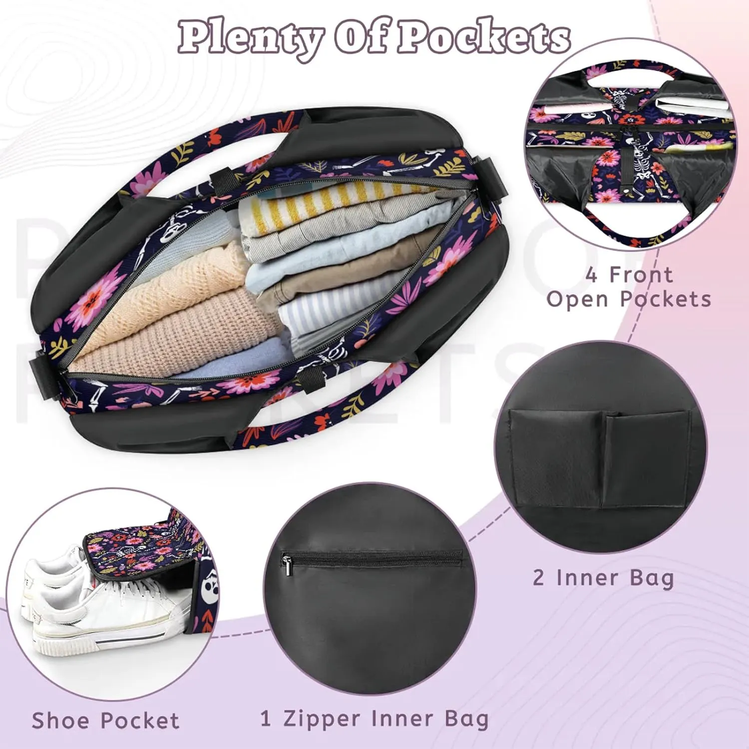 KOBLEN Yoga Gym Bags for Women Duffel Bag with Shoe Compartment and Yoga Mat Portable Weekender Bags for Pilates Travel Offices Workout Beach
