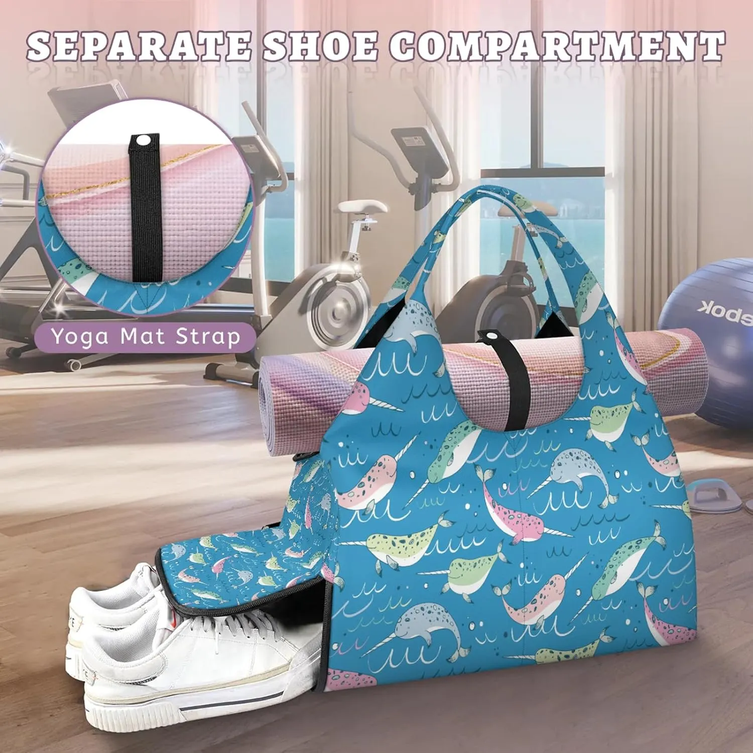 KOBLEN Yoga Gym Bags for Women Duffel Bag with Shoe Compartment and Yoga Mat Portable Weekender Bags for Pilates Travel Offices Workout Beach