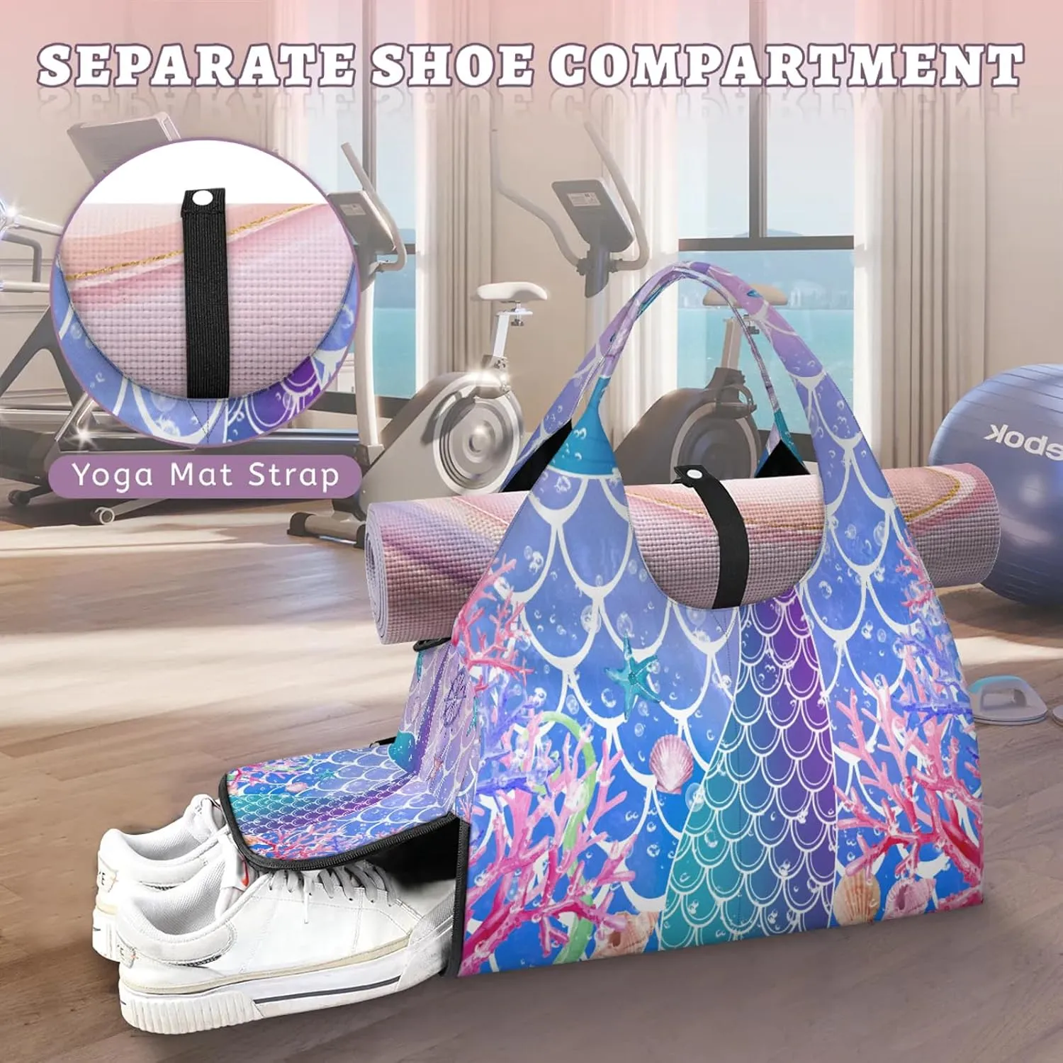 KOBLEN Yoga Gym Bags for Women Duffel Bag with Shoe Compartment and Yoga Mat Portable Weekender Bags for Pilates Travel Offices Workout Beach