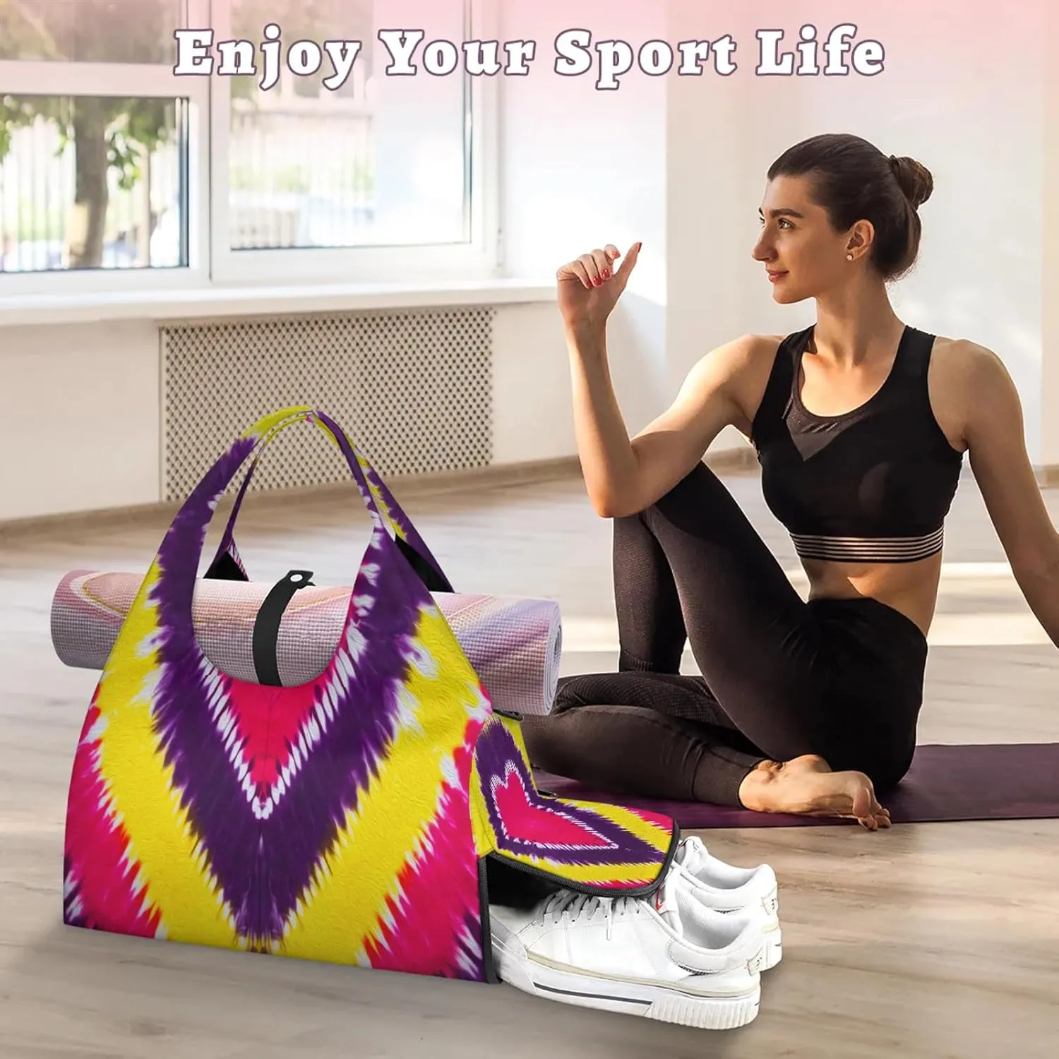 KOBLEN Yoga Gym Bags for Women Duffel Bag with Shoe Compartment and Yoga Mat Portable Weekender Bags for Pilates Travel Offices Workout Beach