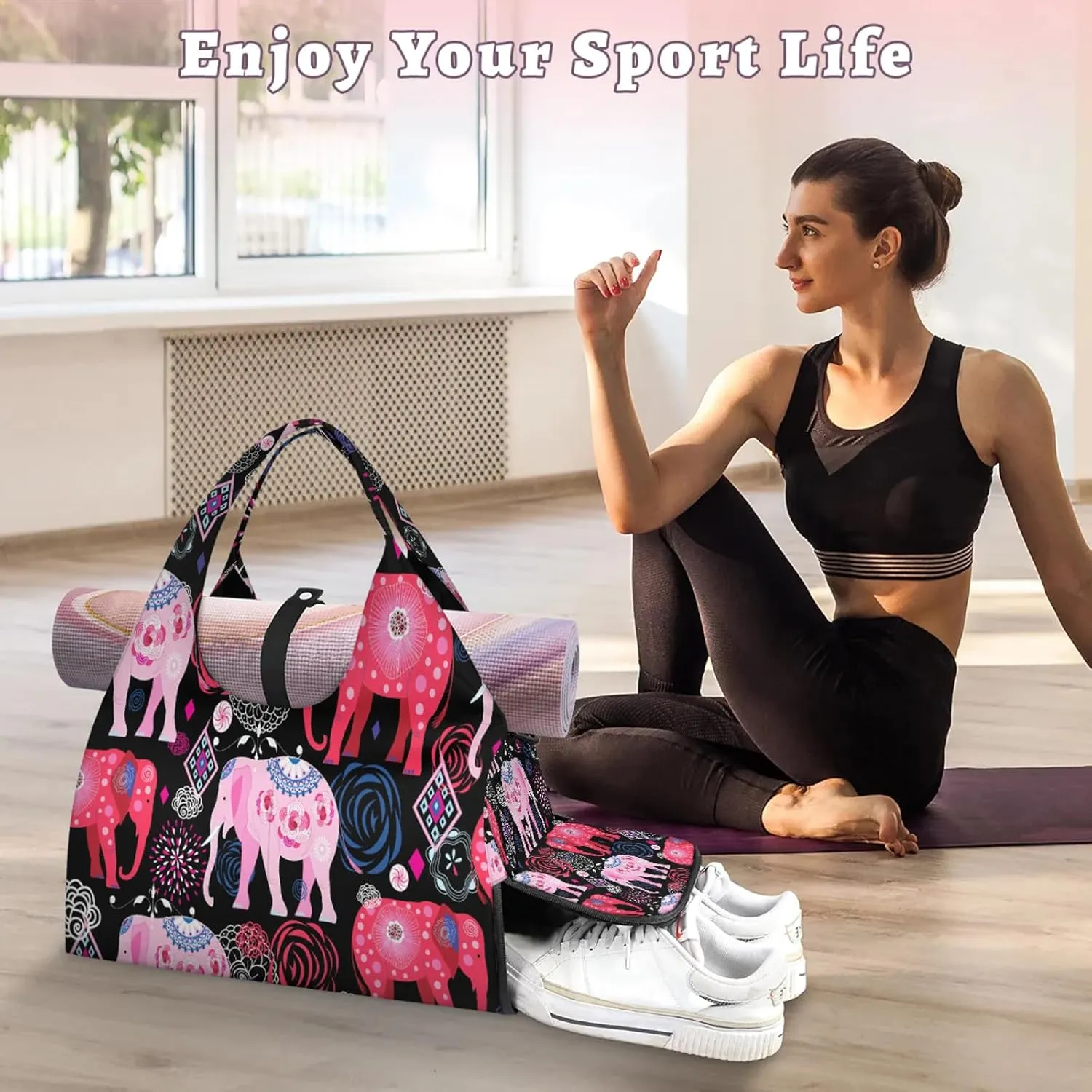 KOBLEN Yoga Gym Bags for Women Duffel Bag with Shoe Compartment and Yoga Mat Portable Weekender Bags for Pilates Travel Offices Workout Beach