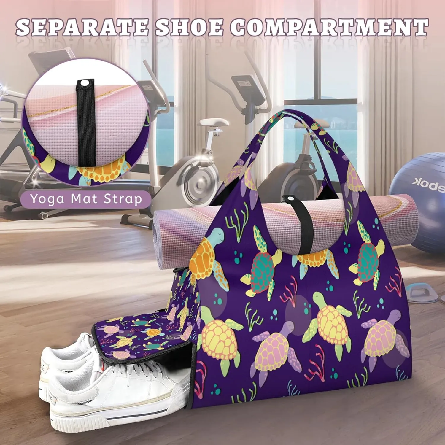 KOBLEN Yoga Gym Bags for Women Duffel Bag with Shoe Compartment and Yoga Mat Portable Weekender Bags for Pilates Travel Offices Workout Beach