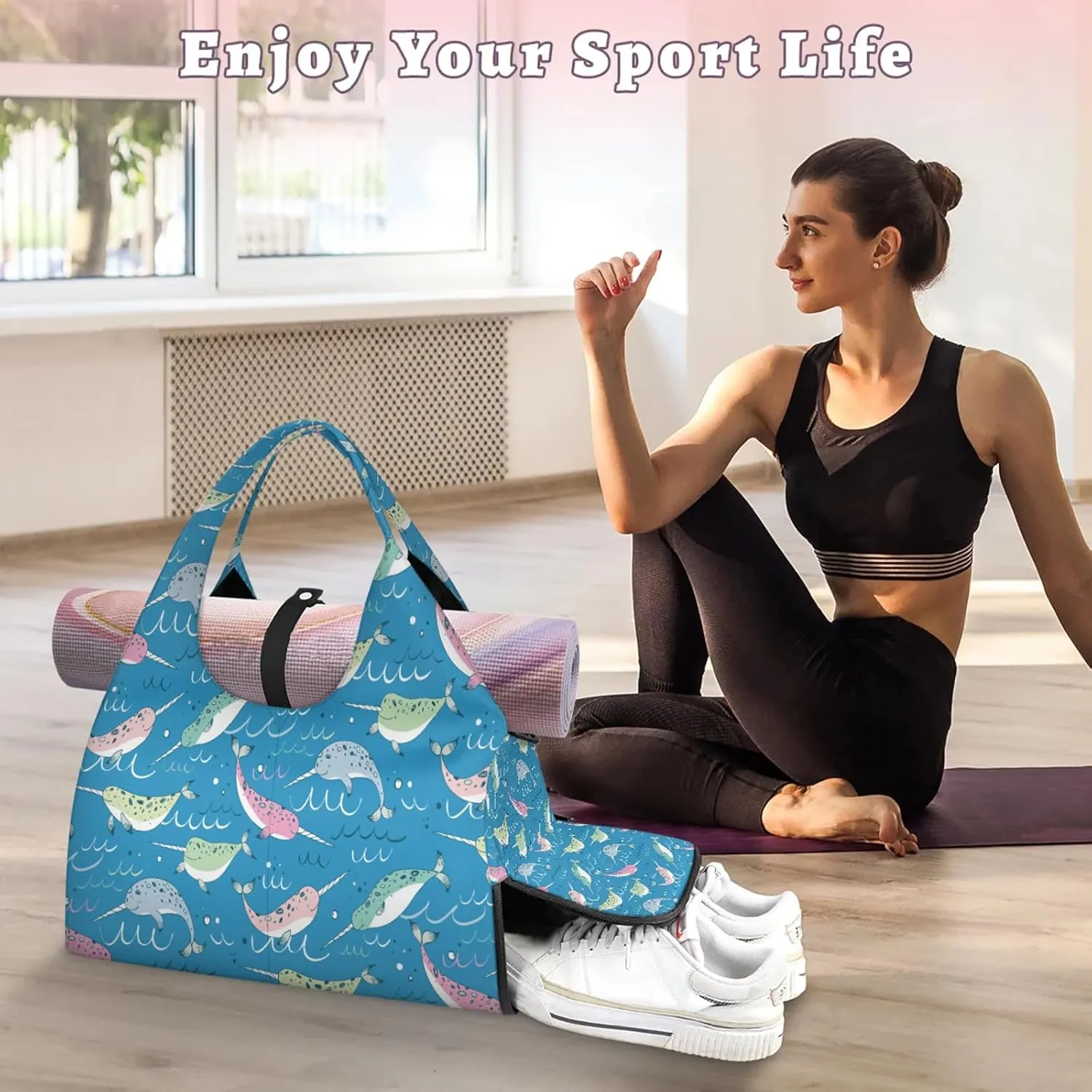 KOBLEN Yoga Gym Bags for Women Duffel Bag with Shoe Compartment and Yoga Mat Portable Weekender Bags for Pilates Travel Offices Workout Beach