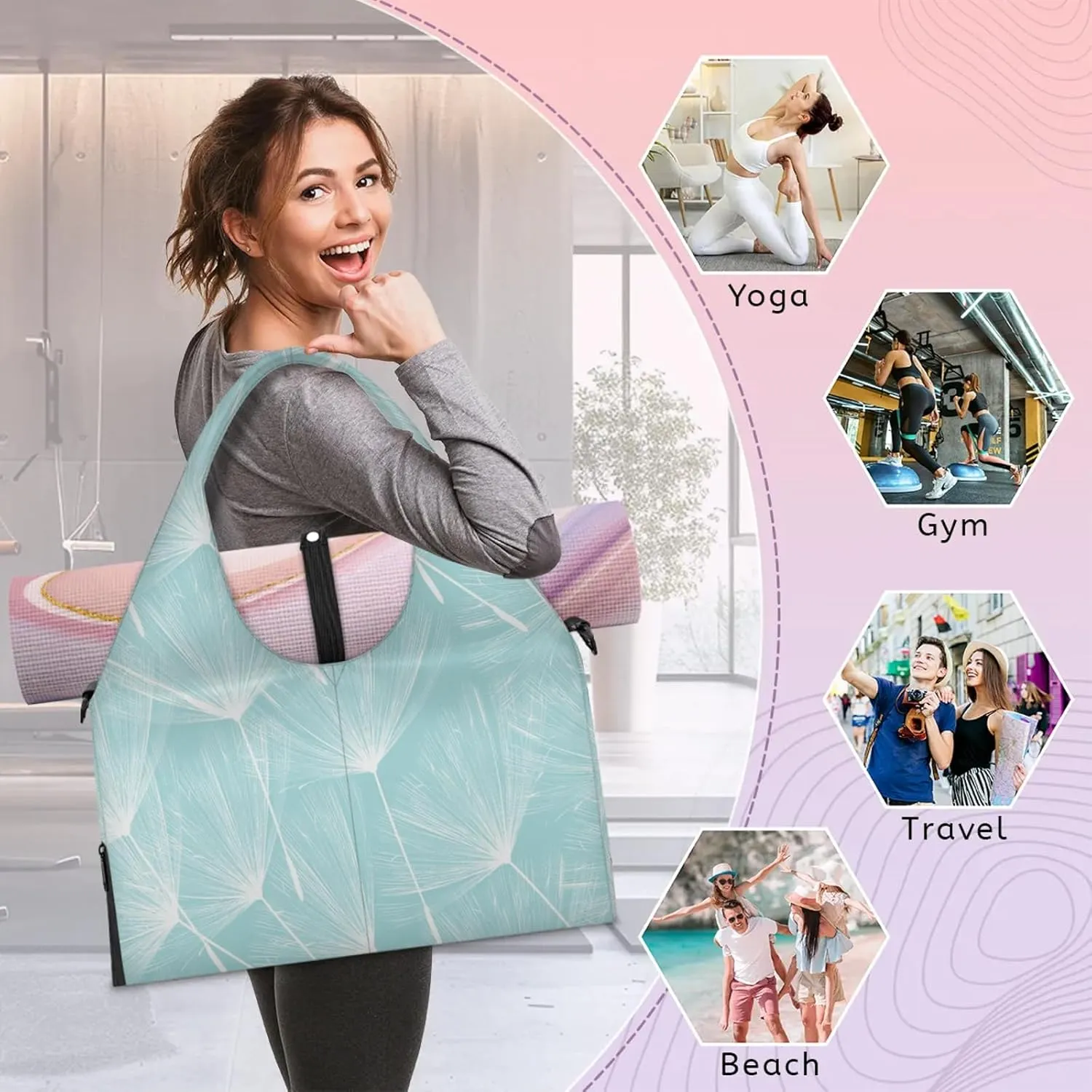 KOBLEN Yoga Gym Bags for Women Duffel Bag with Shoe Compartment and Yoga Mat Portable Weekender Bags for Pilates Travel Offices Workout Beach