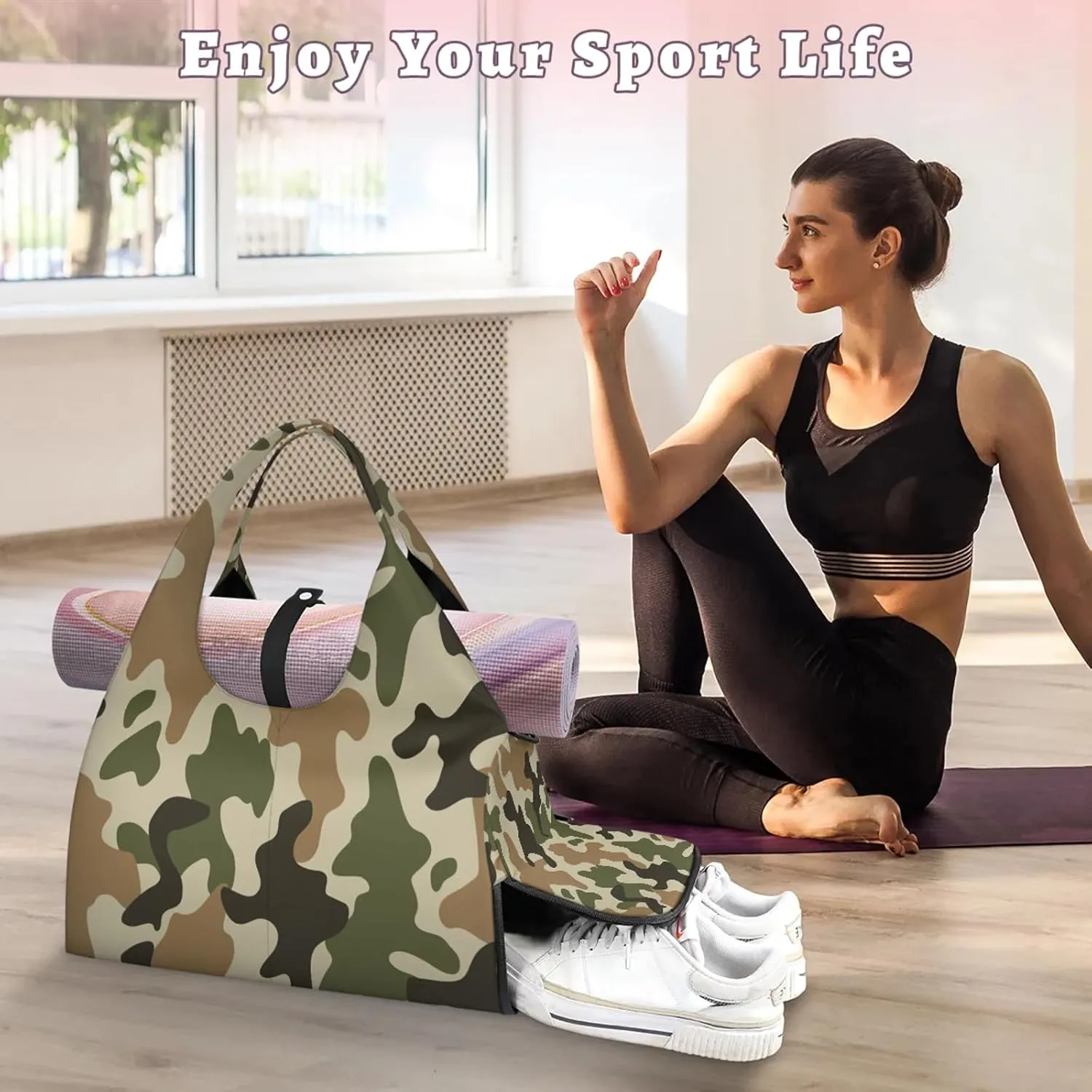 KOBLEN Yoga Gym Bags for Women Duffel Bag with Shoe Compartment and Yoga Mat Portable Weekender Bags for Pilates Travel