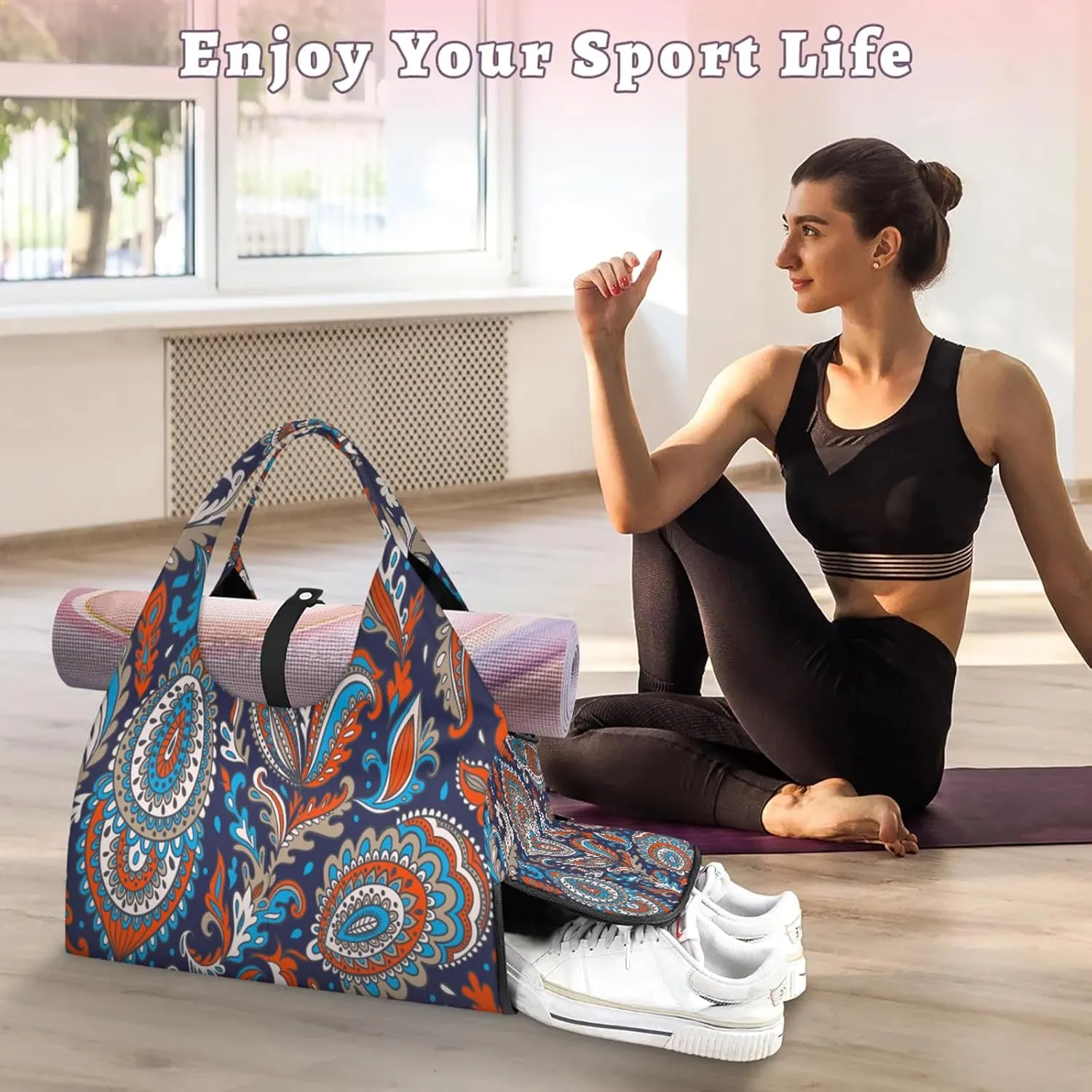 KOBLEN Yoga Gym Bags for Women Duffel Bag with Shoe Compartment and Yoga Mat Portable Weekender Bags for Pilates Travel