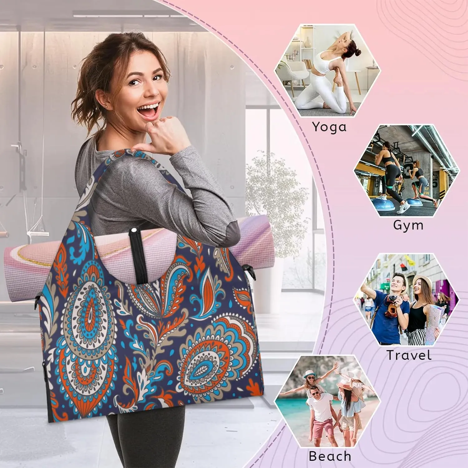 KOBLEN Yoga Gym Bags for Women Duffel Bag with Shoe Compartment and Yoga Mat Portable Weekender Bags for Pilates Travel